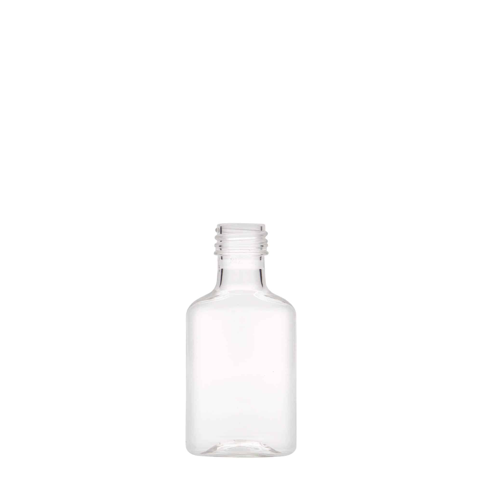 Flasque 30 ml, ovale, plastique PET, col : PP 18