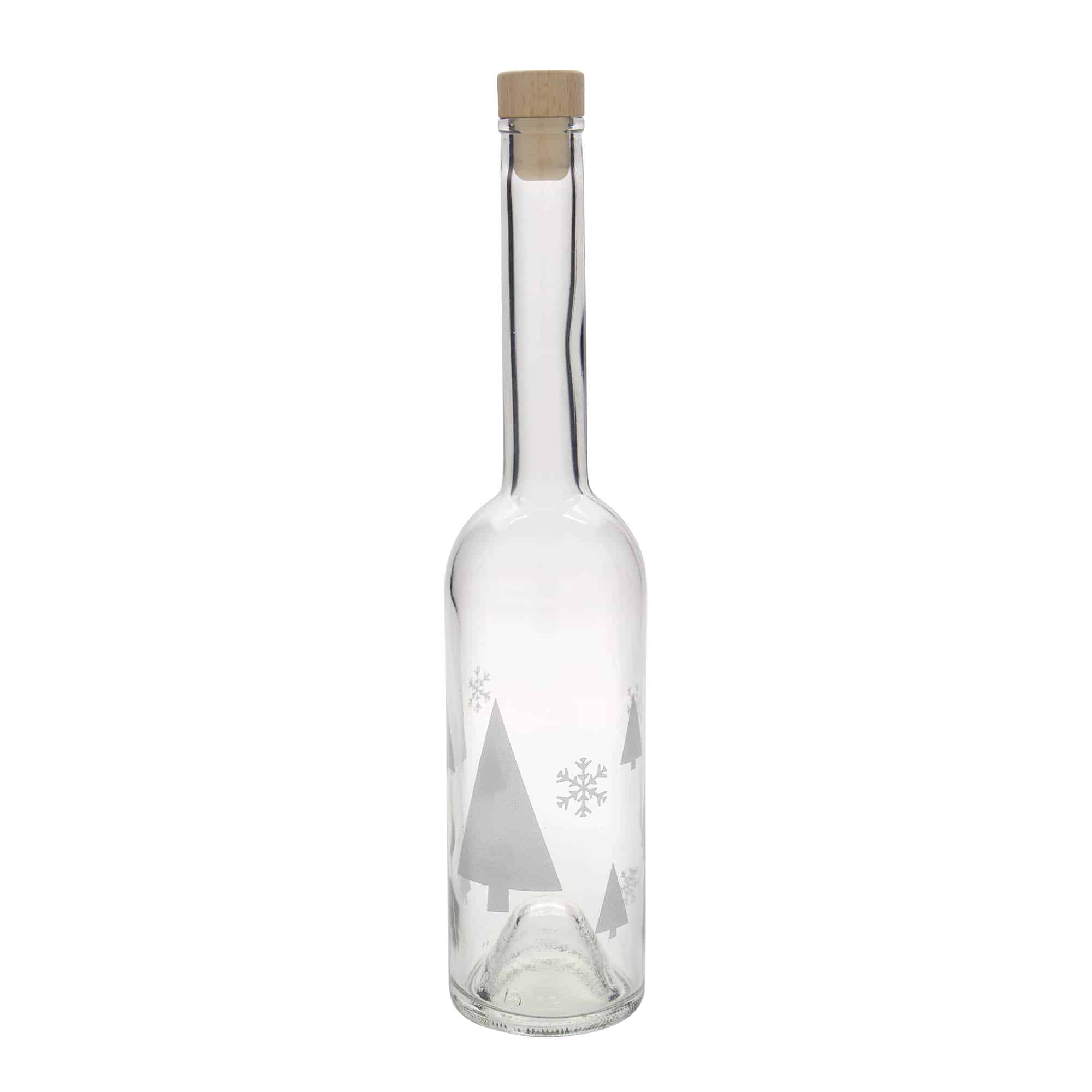 Bouteille en verre 500 ml 'Opera', motif : flocons de neige, ouverture : liège