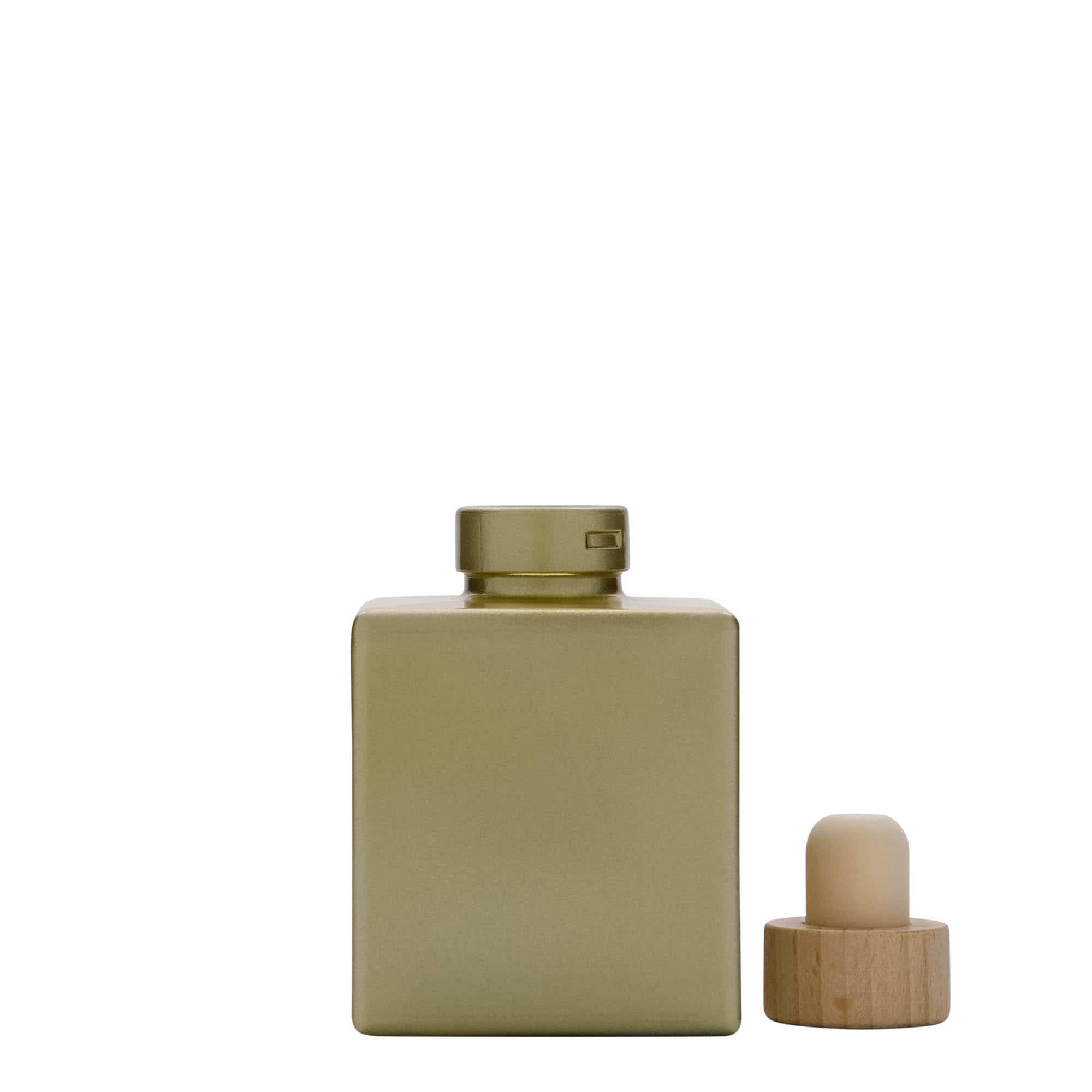 Flacon en verre 100 ml 'Cube', carré, or, ouverture : bouchon en liège