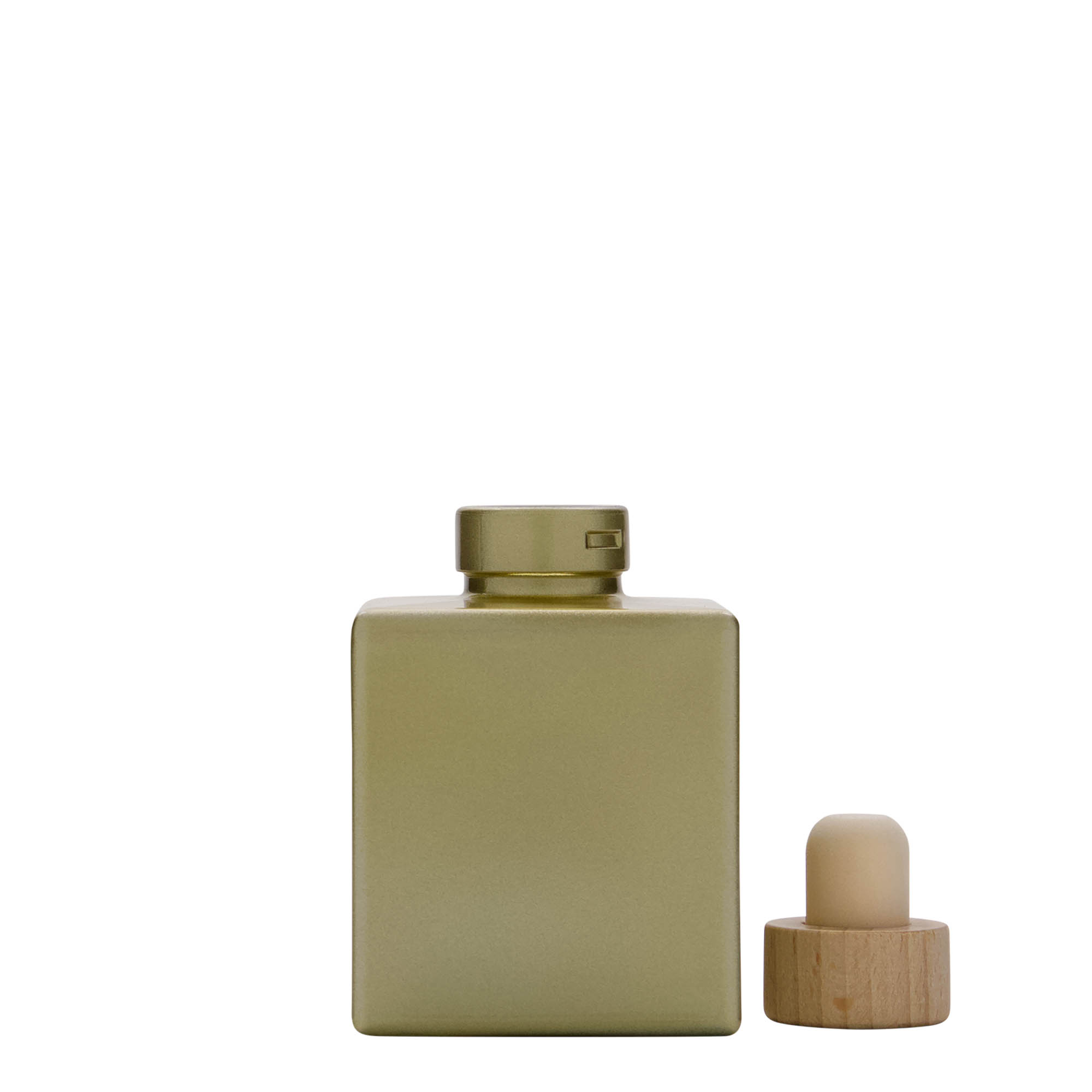 Flacon en verre 100 ml 'Cube', carré, or, ouverture : bouchon en liège Flacon en verre 100 ml 'Cube', carré, or, ouverture : bouchon en liège