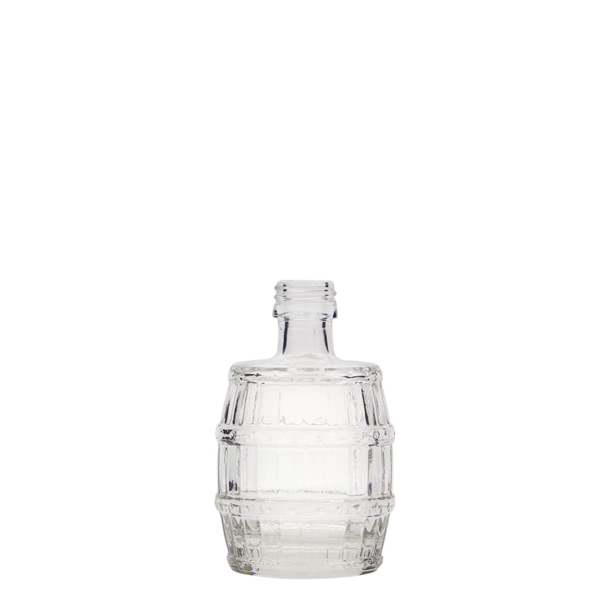 Flacon en verre 50 ml « tonneau », ouverture : PP 18 Flacon en verre 50 ml « tonneau », ouverture : PP 18