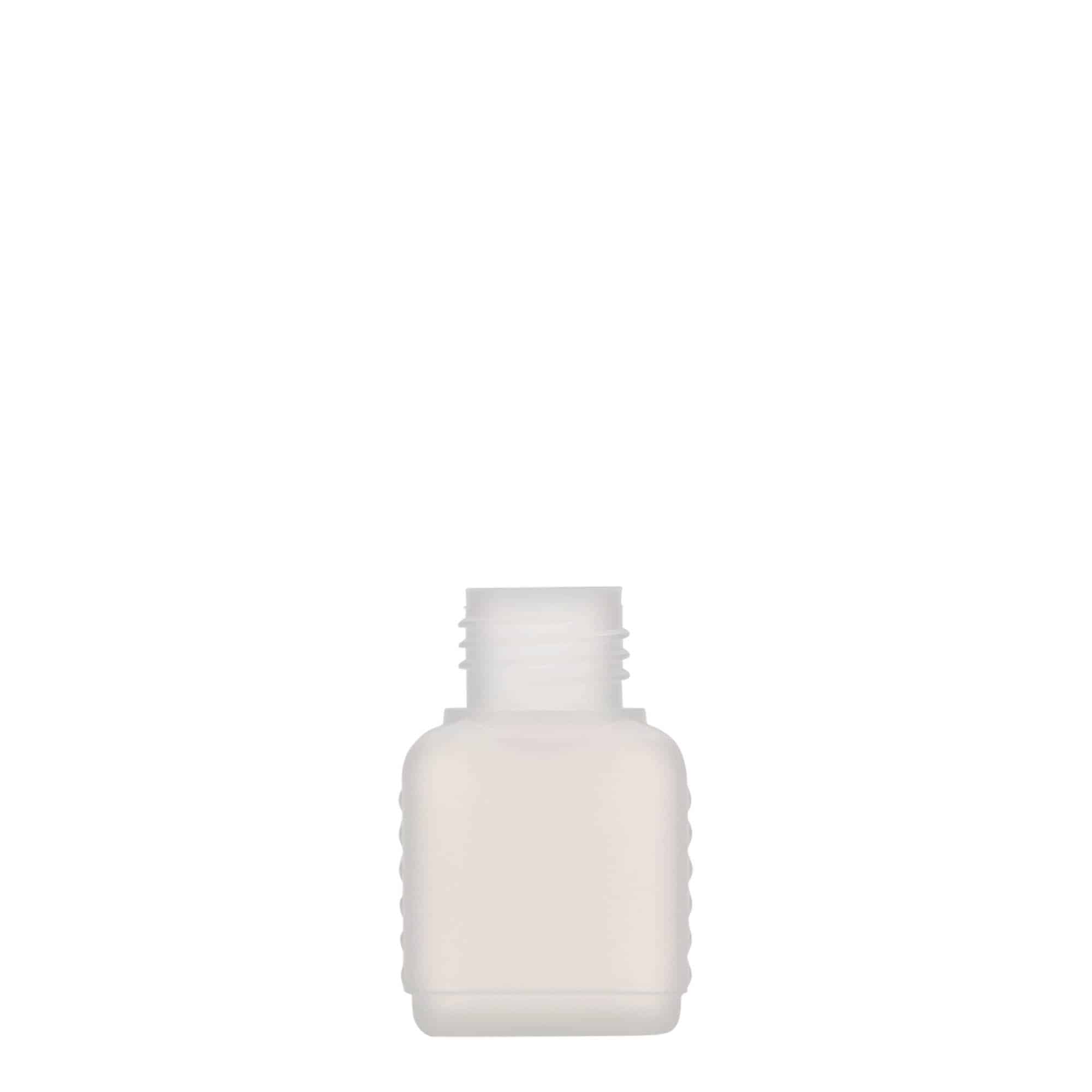 Bouteille bidon 50 ml, rectangulaire, plastique PEHD, nature, bouchage: DIN 25 Bouteille bidon 50 ml, rectangulaire, plastique PEHD, nature, bouchage: DIN 25