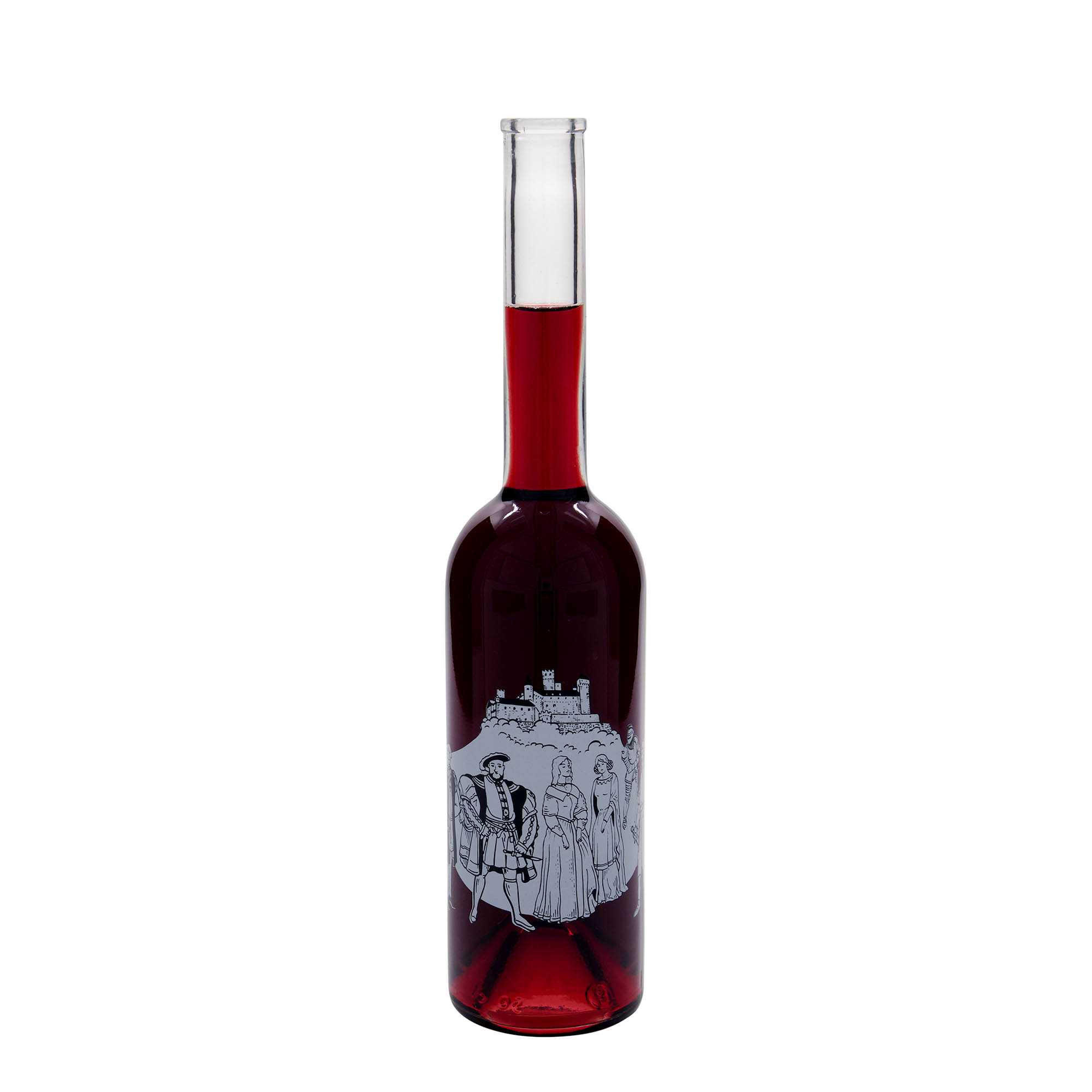 Bouteille en verre 500 ml 'Opera', motif : Moyen Âge, ouverture : bouchon en liège