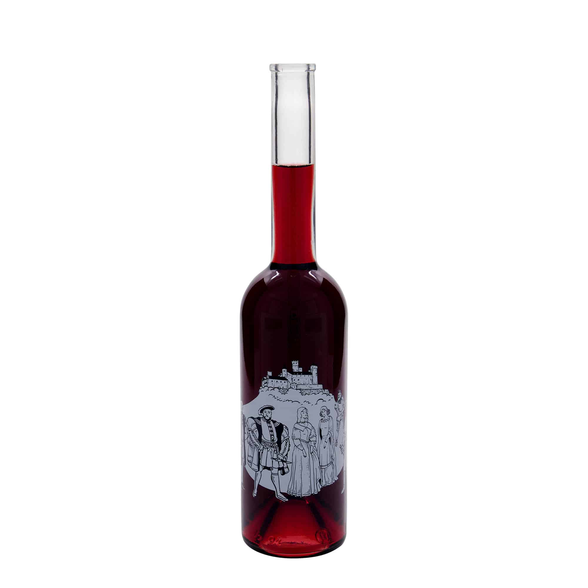 Bouteille en verre 500 ml 'Opera', motif : Moyen Âge, ouverture : bouchon en liège