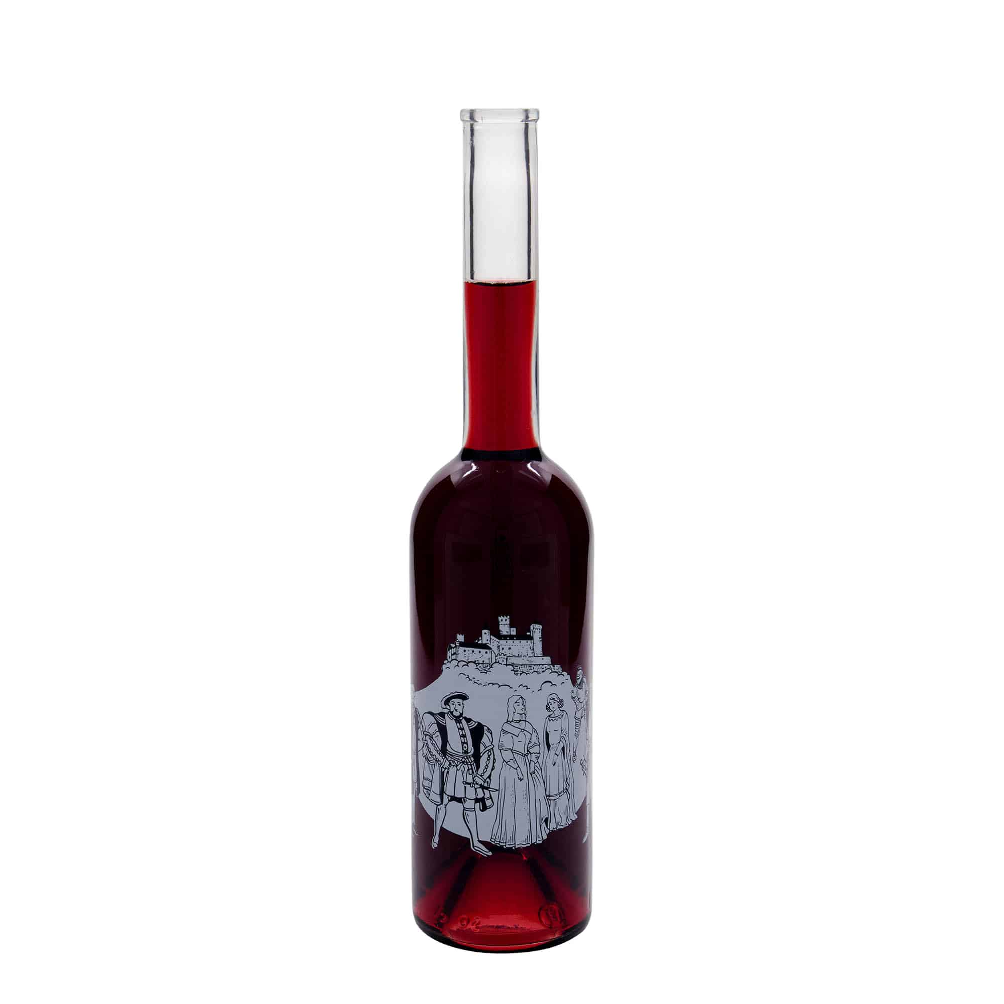 Bouteille en verre 500 ml 'Opera', motif : Moyen Âge, ouverture : bouchon en liège Bouteille en verre 500 ml 'Opera', motif : Moyen Âge, ouverture : bouchon en liège
