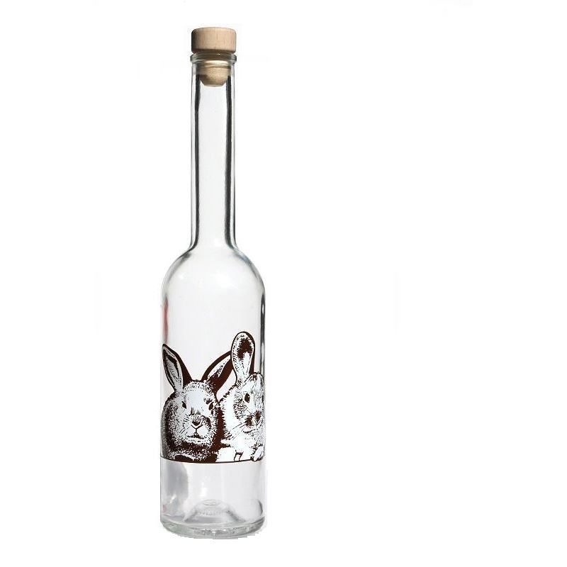 Bouteille en verre 500 ml « Opera », motif : lapin, ouverture : bouchon en liège