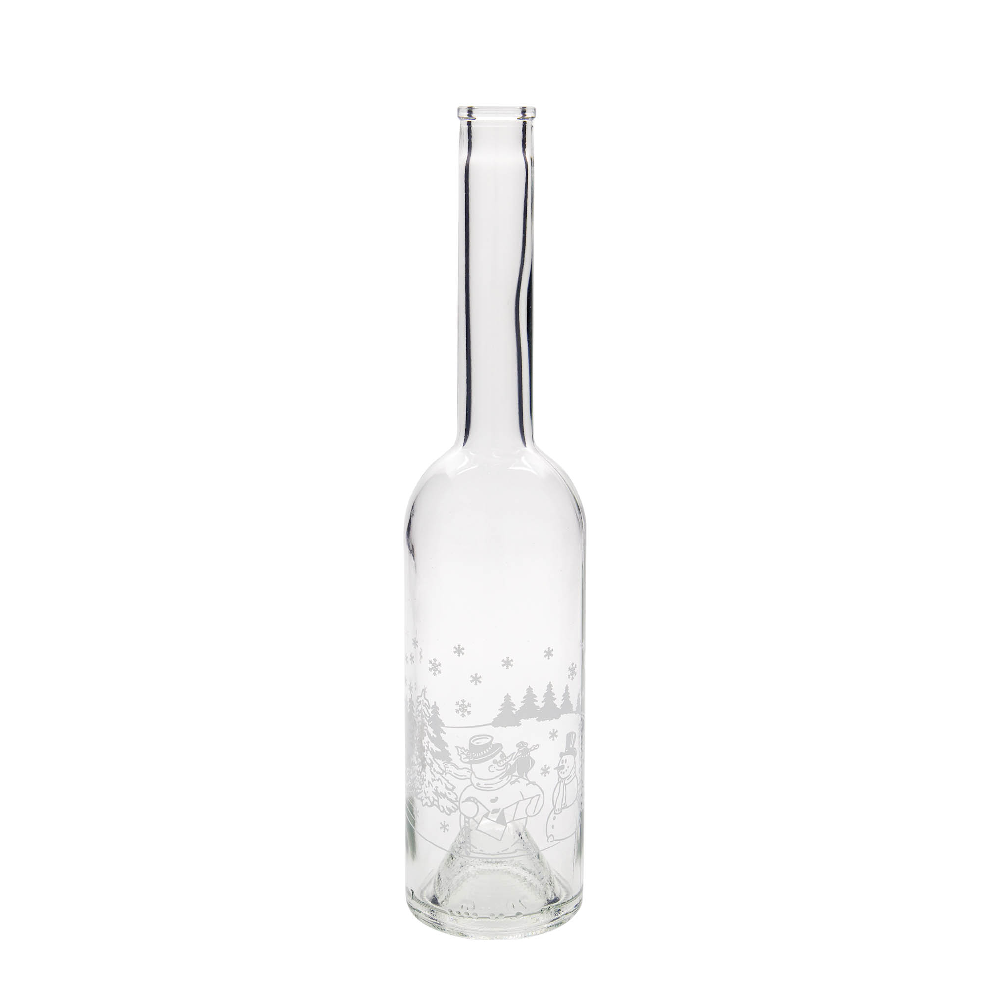Bouteille en verre 500 ml 'Opera', motif : bouteille bonhomme de neige, ouverture : bouchon en liège Bouteille en verre 500 ml 'Opera', motif : bouteille bonhomme de neige, ouverture : bouchon en liège