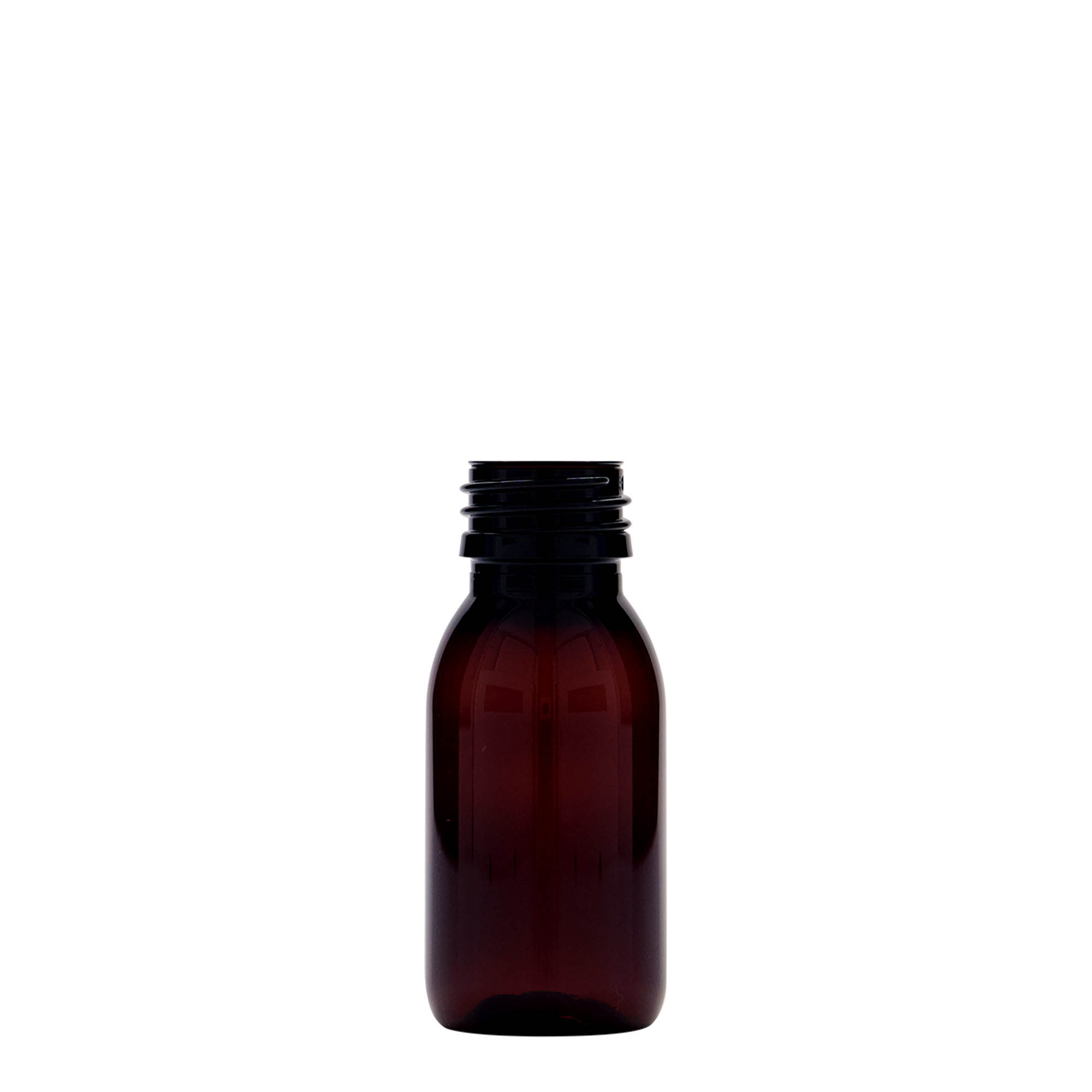 Flacon médical PET de 60 ml, brun, plastique, ouverture : PP 28