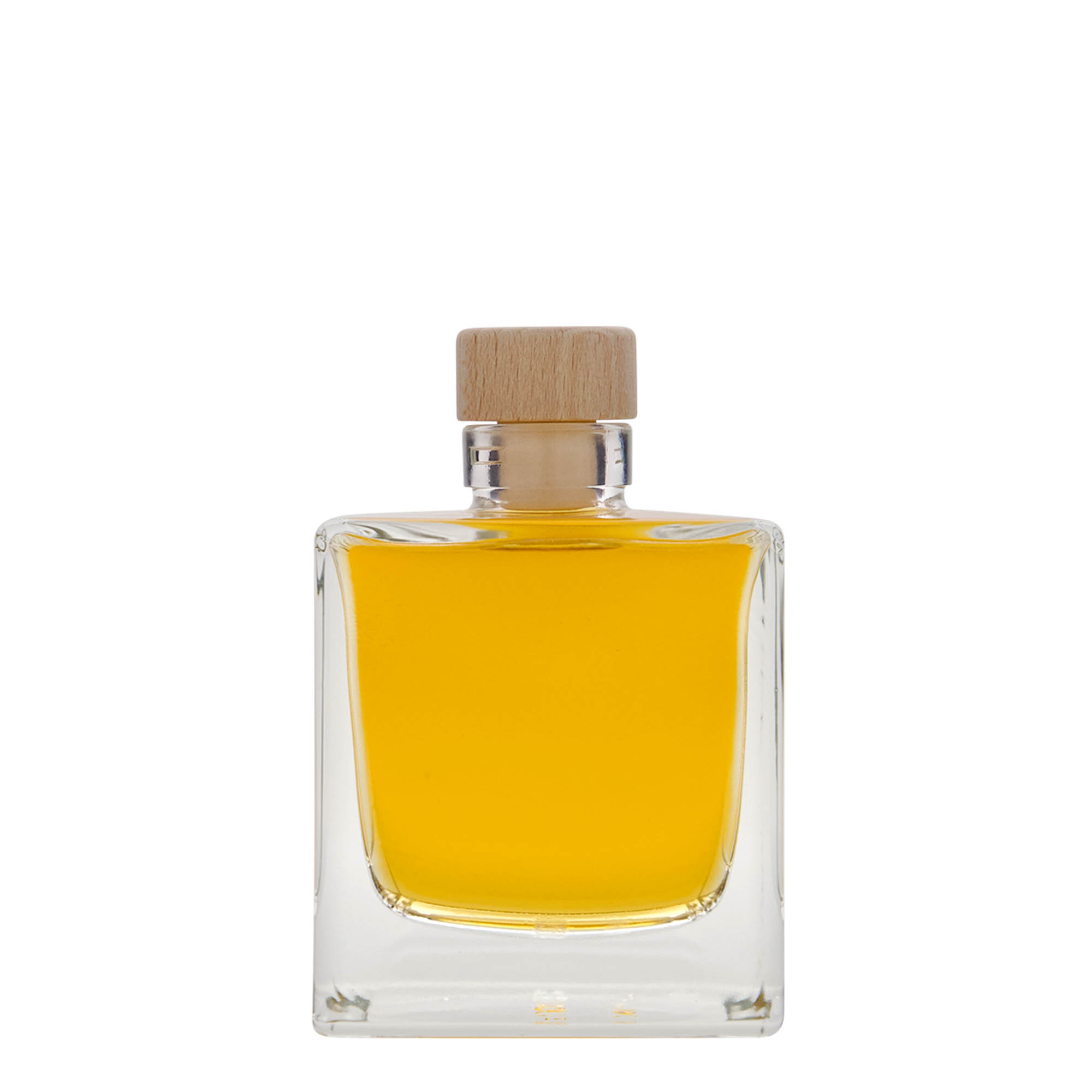 Flacon en verre 200 ml « Cube », carré, ouverture : bouchon en liège
