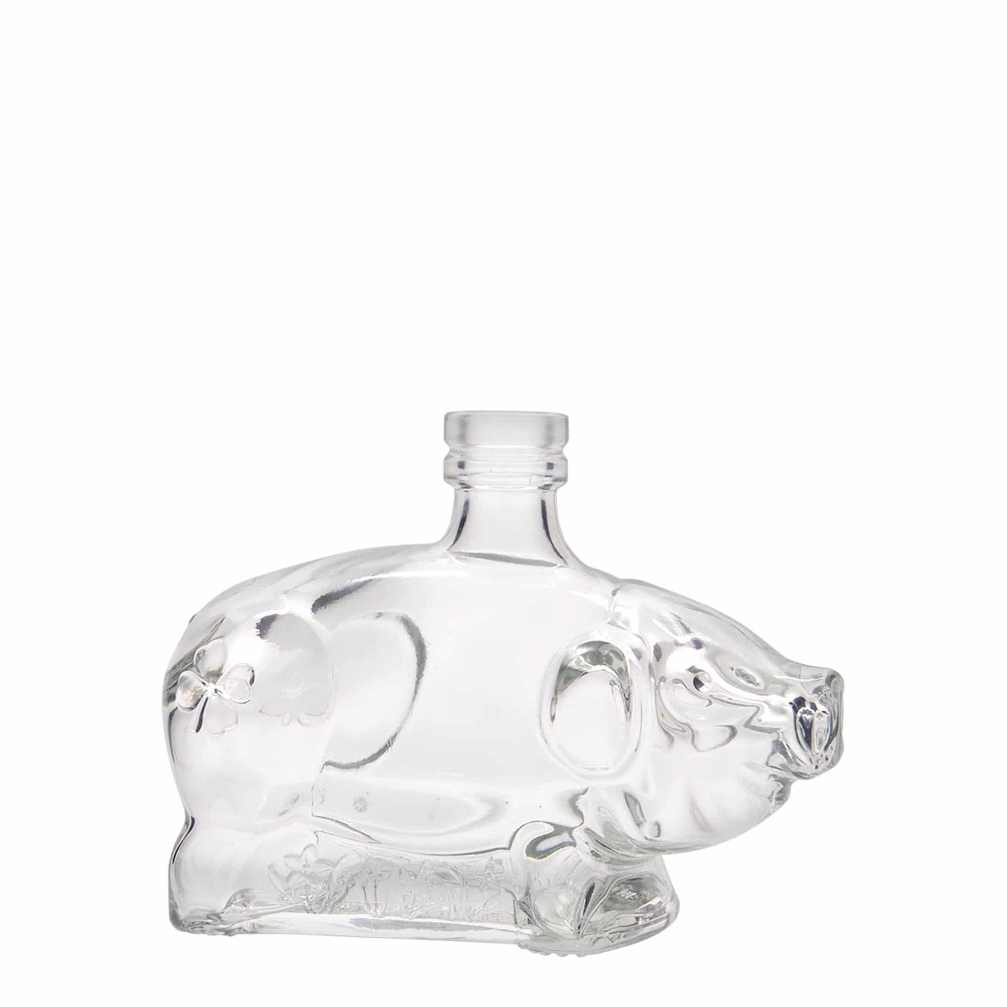 Flacon en verre de 200 ml « Cochon porte-bonheur », ouverture : bouchon en liège