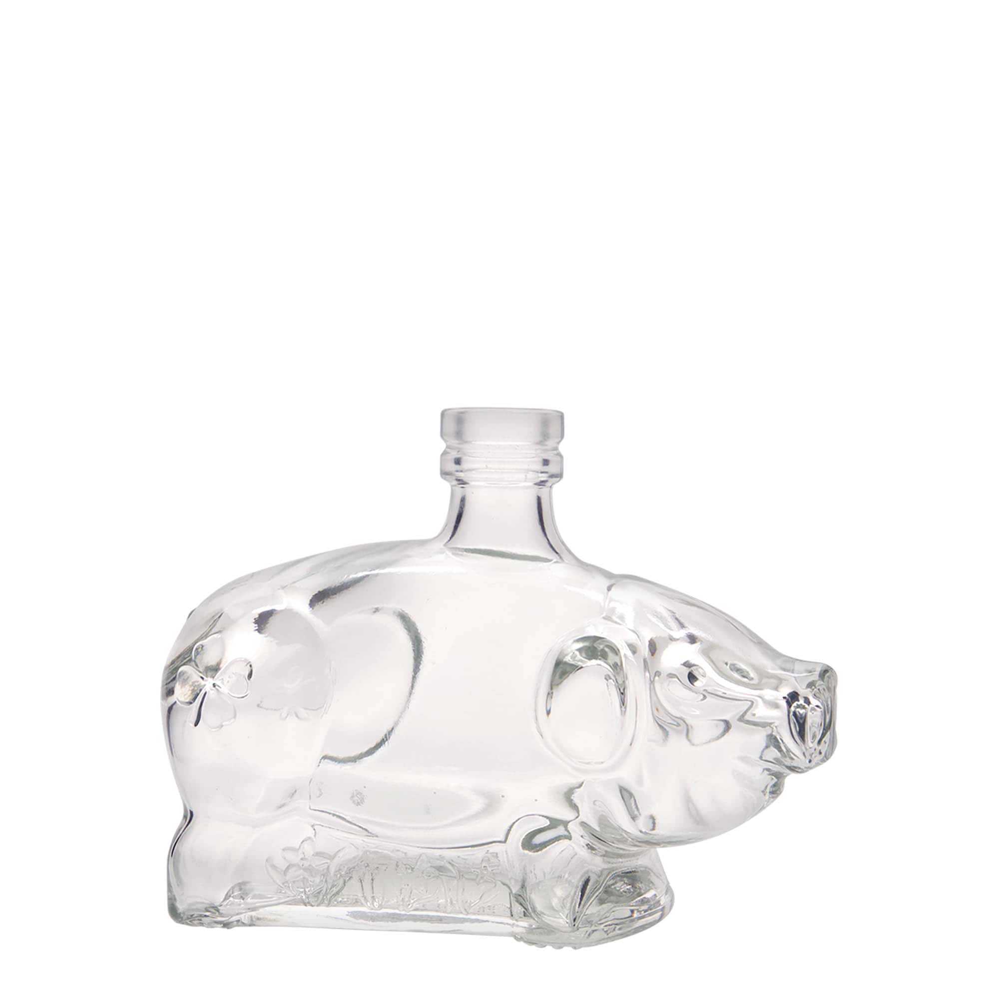 Flacon en verre de 200 ml « Cochon porte-bonheur », ouverture : bouchon en liège