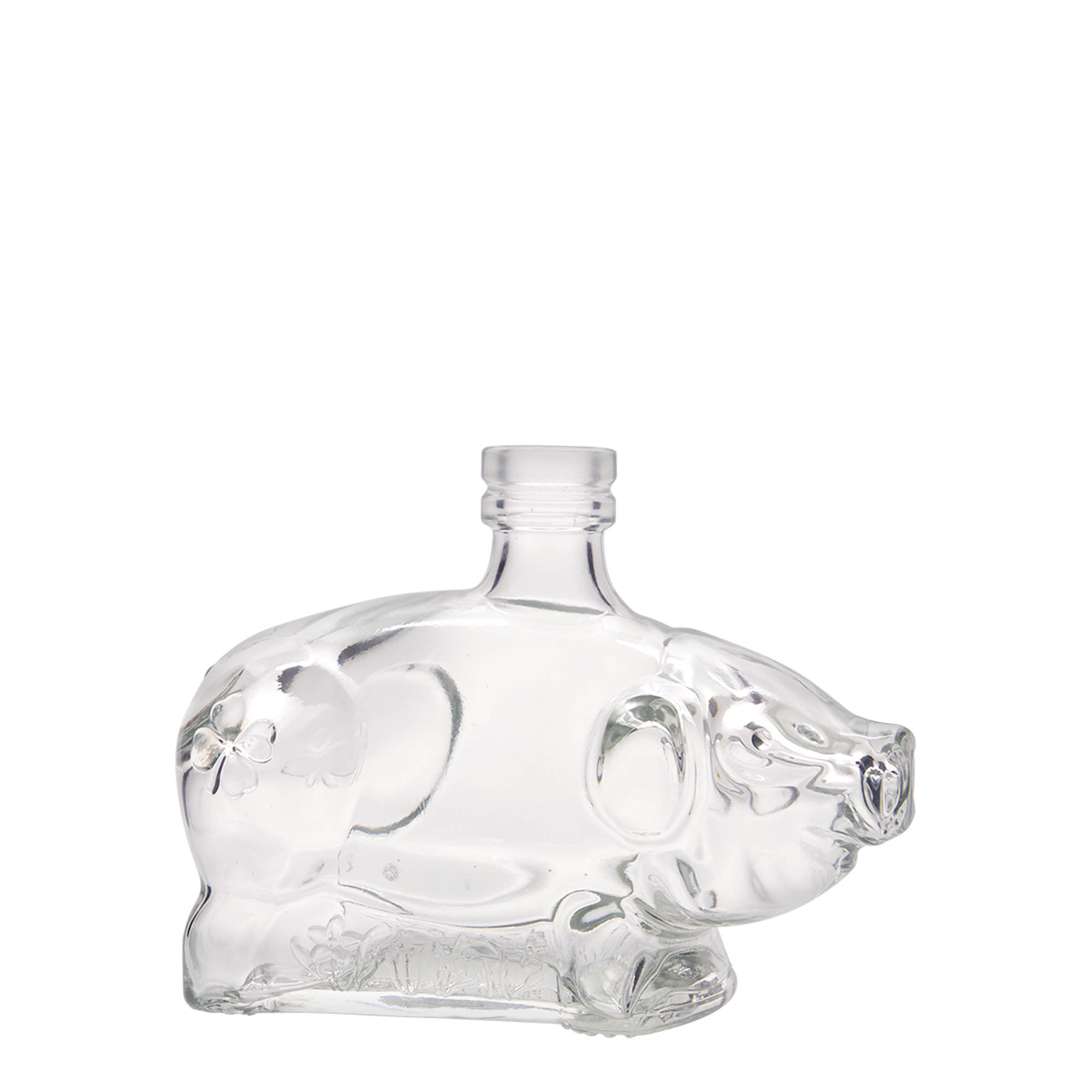 Flacon en verre de 200 ml « Cochon porte-bonheur », ouverture : bouchon en liège Flacon en verre de 200 ml « Cochon porte-bonheur », ouverture : bouchon en liège