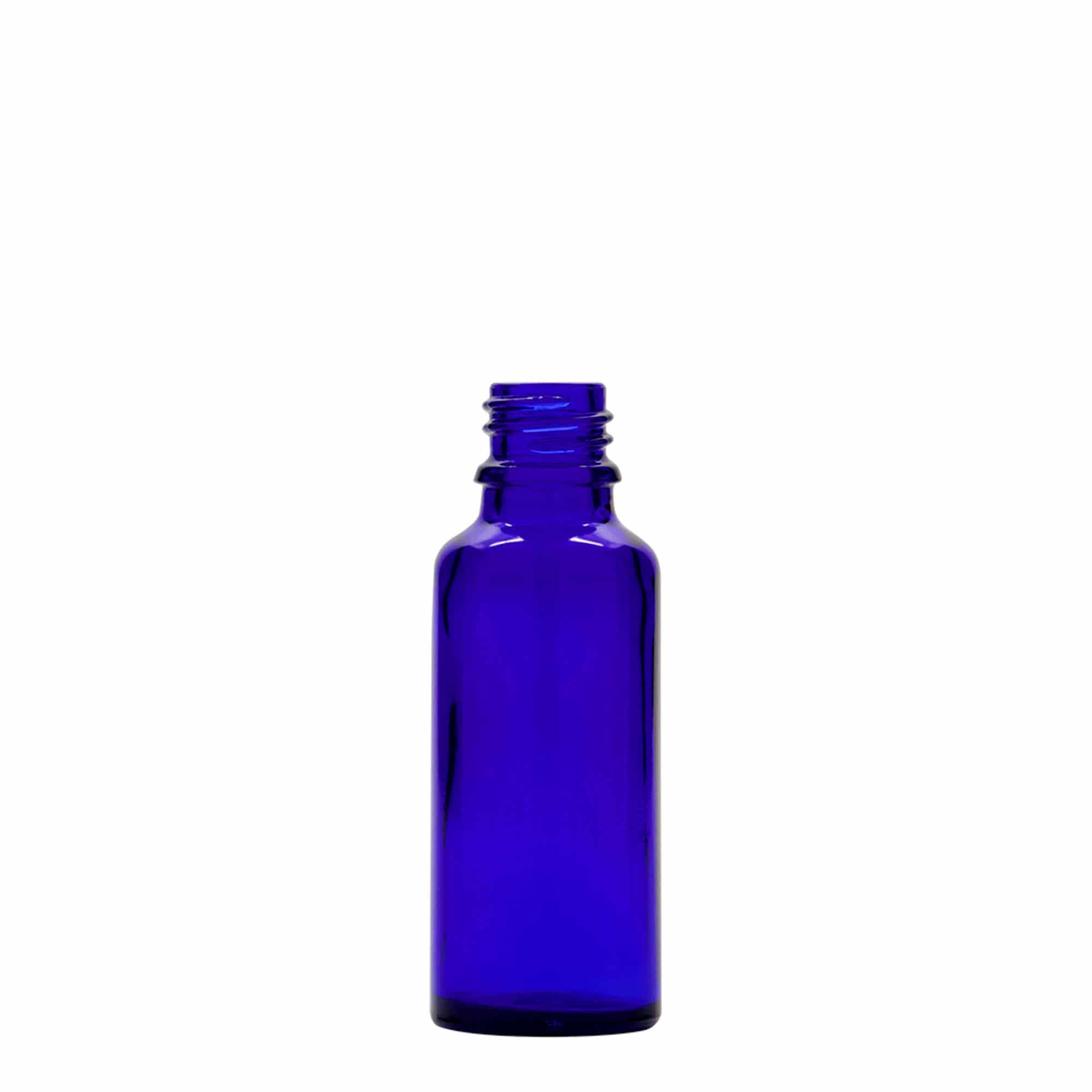 Flacon compte-gouttes 30 ml Médical, verre, bleu roi-rouge, ouverture : DIN 18 Flacon compte-gouttes 30 ml Médical, verre, bleu roi-rouge, ouverture : DIN 18