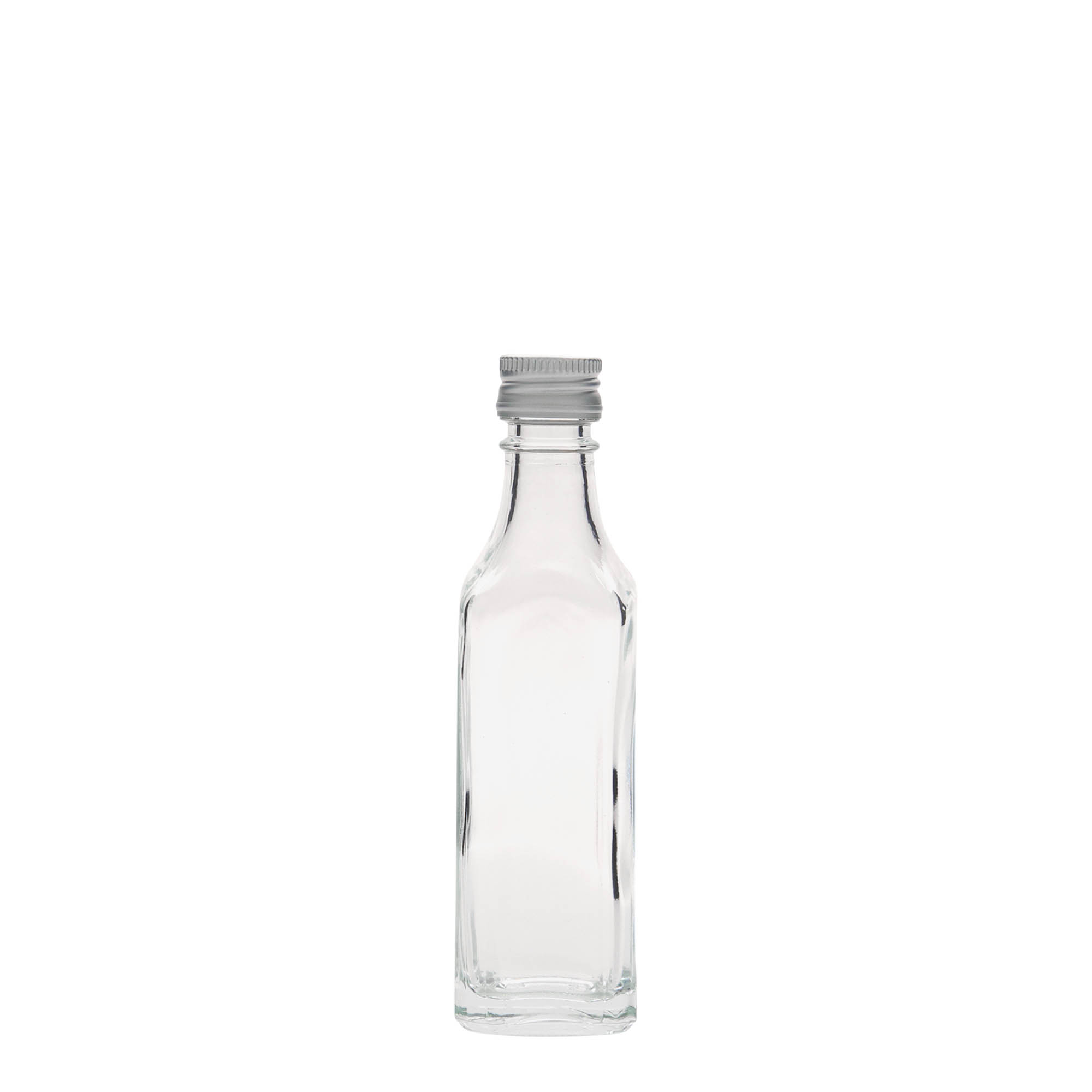 Bouteille en verre 50 ml 'Siena', carrée, col : PP 18