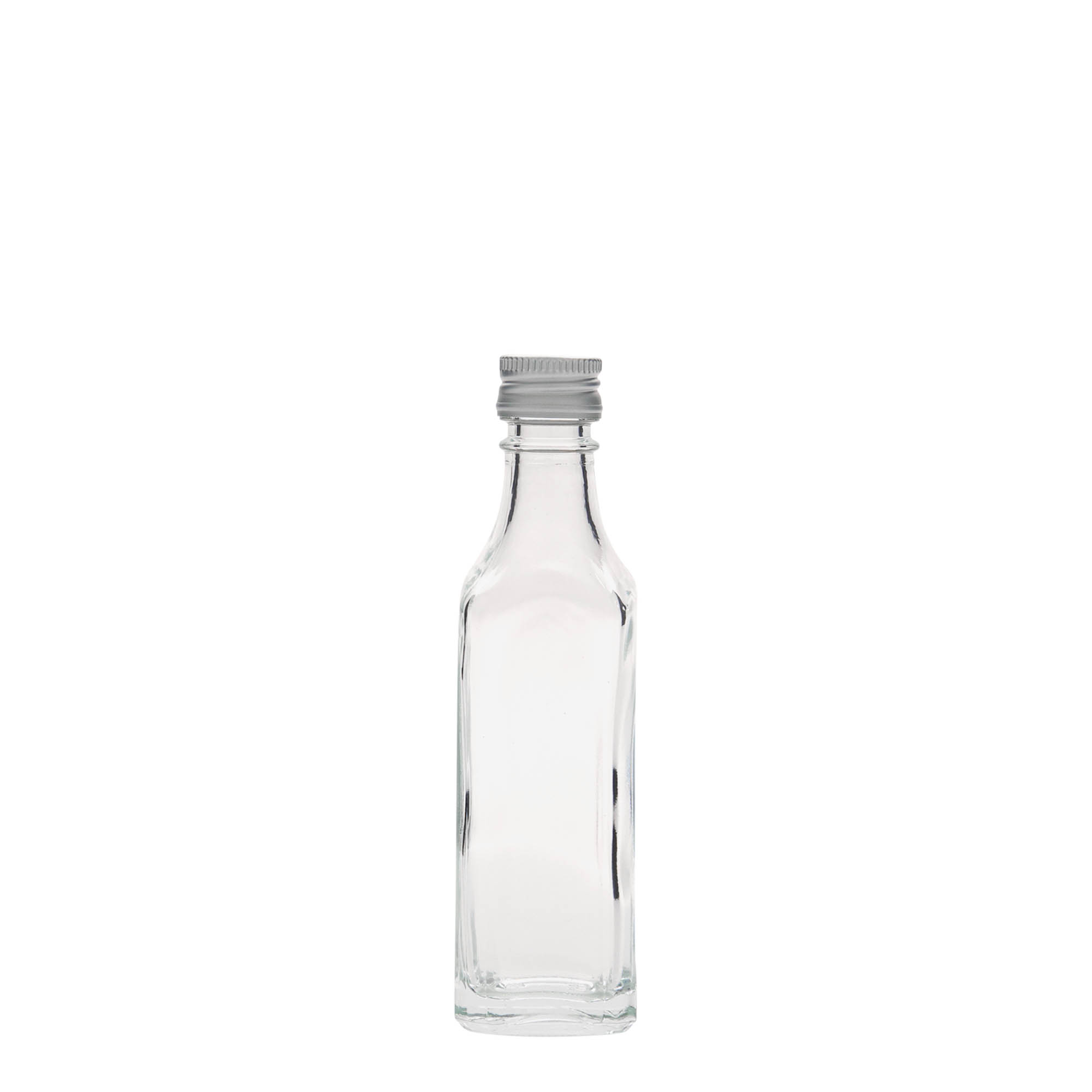 Flacon en verre 50 ml 'Siena', carré, ouverture : PP 18 Flacon en verre 50 ml 'Siena', carré, ouverture : PP 18