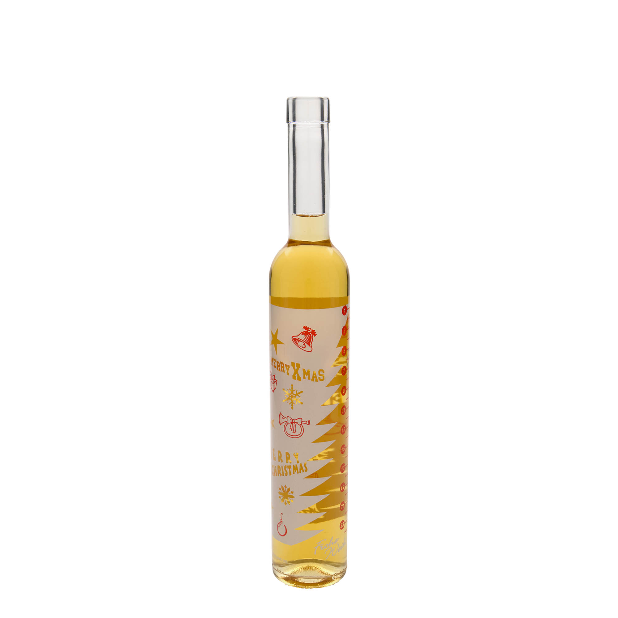 Bouteille en verre 500 ml Maximo imprimée « Calendrier de l'Avent », ouverture : bouchon en liège