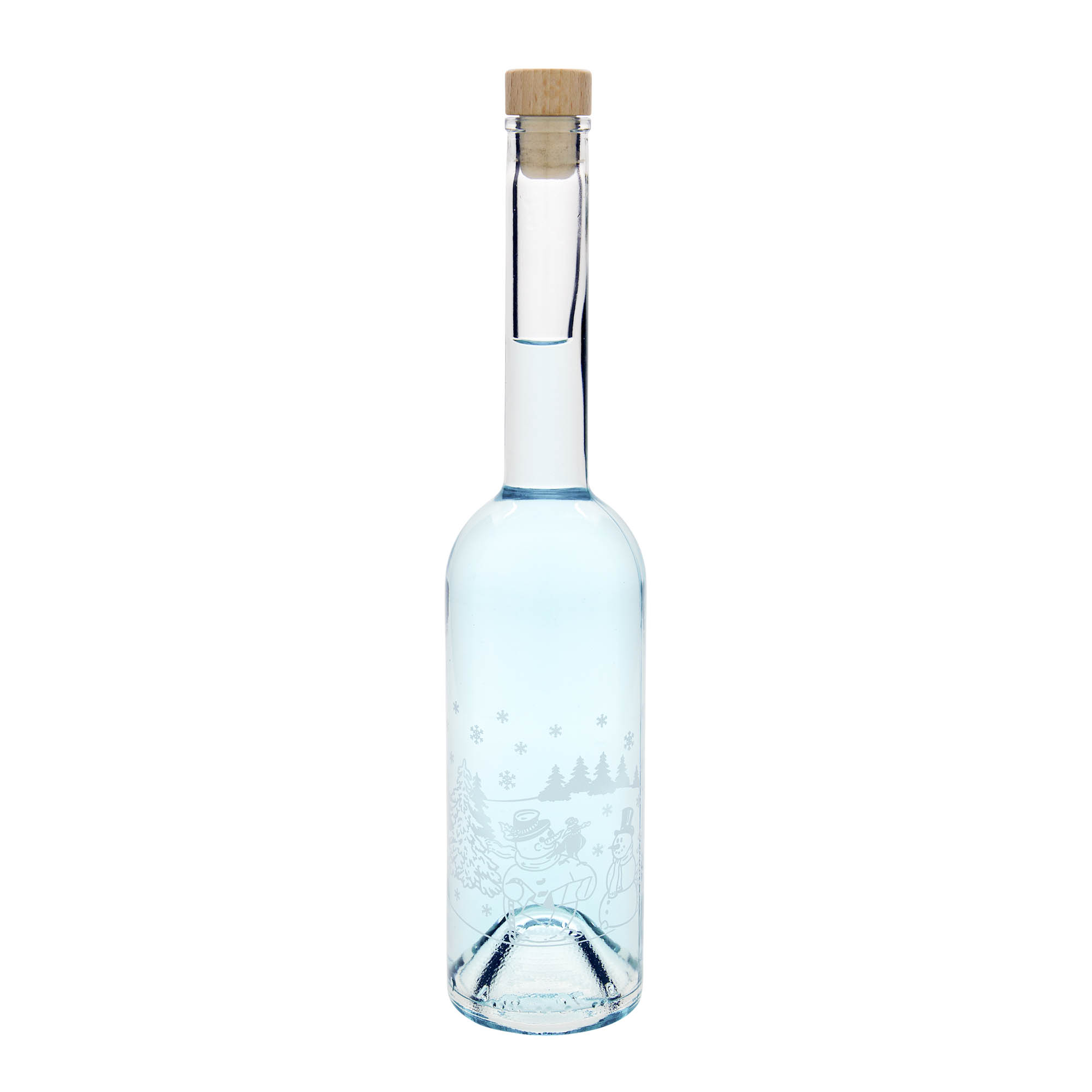 Bouteille en verre 500 ml 'Opera', motif : bouteille bonhomme de neige, ouverture : bouchon en liège