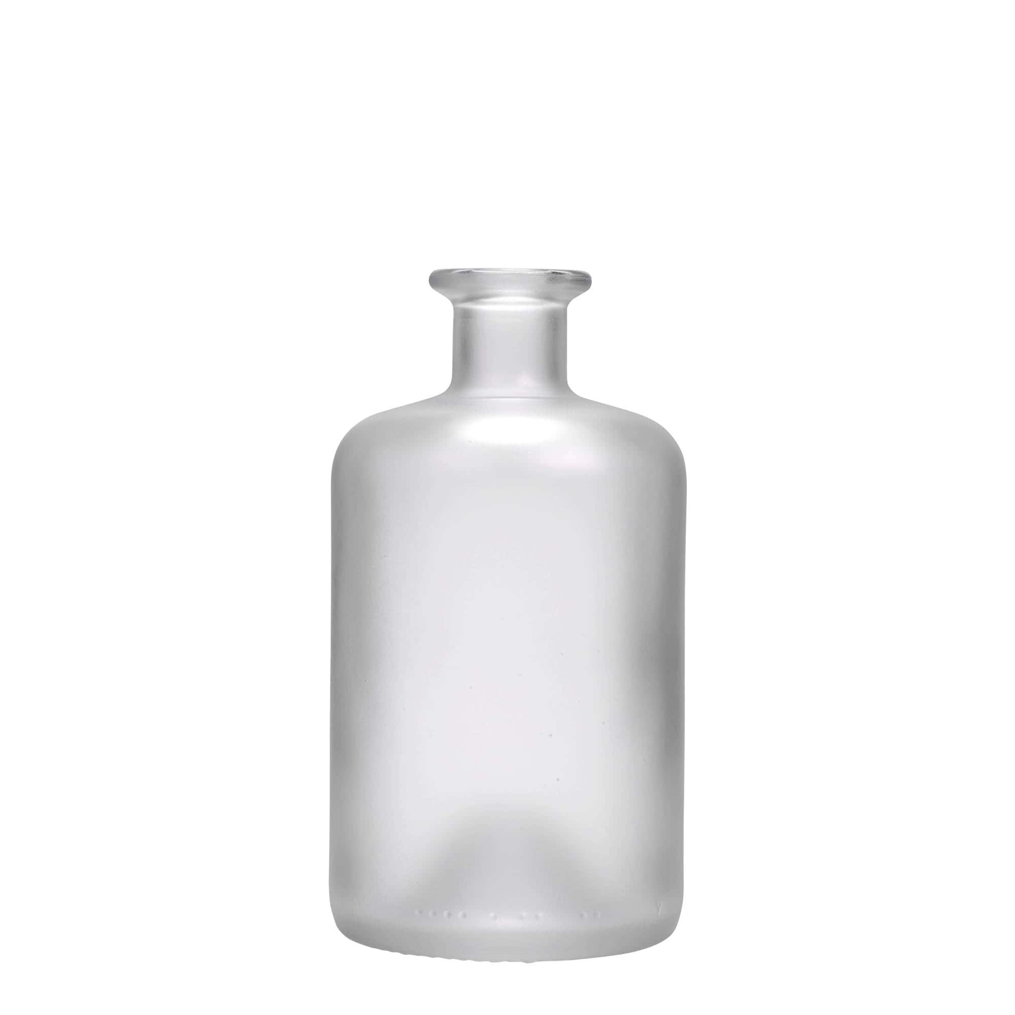 Bouteille en verre 500 ml apothicaire, givrée, ouverture : bouchon en liège