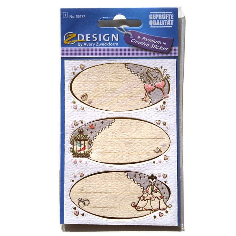 Zweckform Étiquettes « Vœux de mariage », ovales, papier, multicolores Zweckform Étiquettes « Vœux de mariage », ovales, papier, multicolores