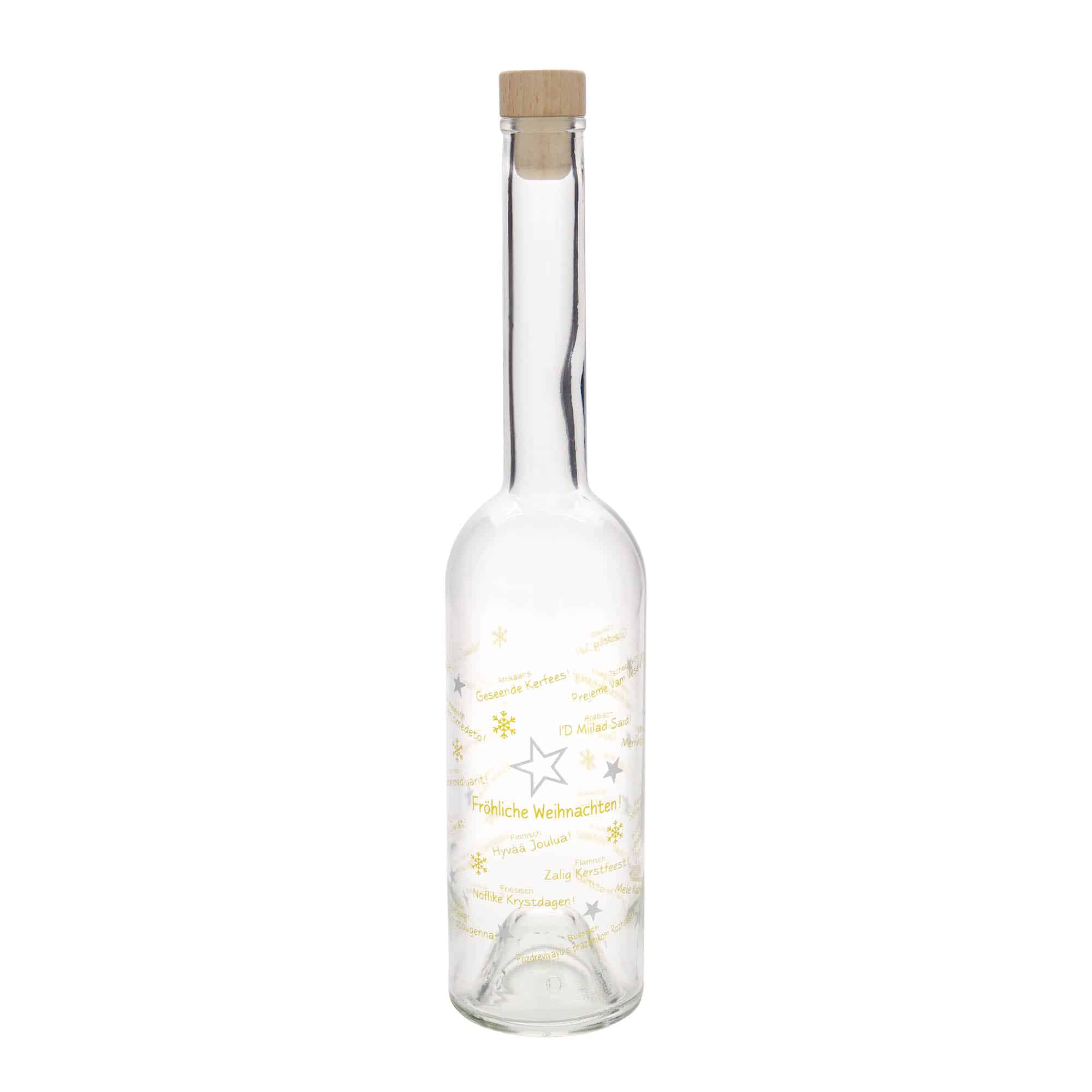 Bouteille en verre 500 ml 'Opera', motif : Noël dans le monde, ouverture : bouchon en liège