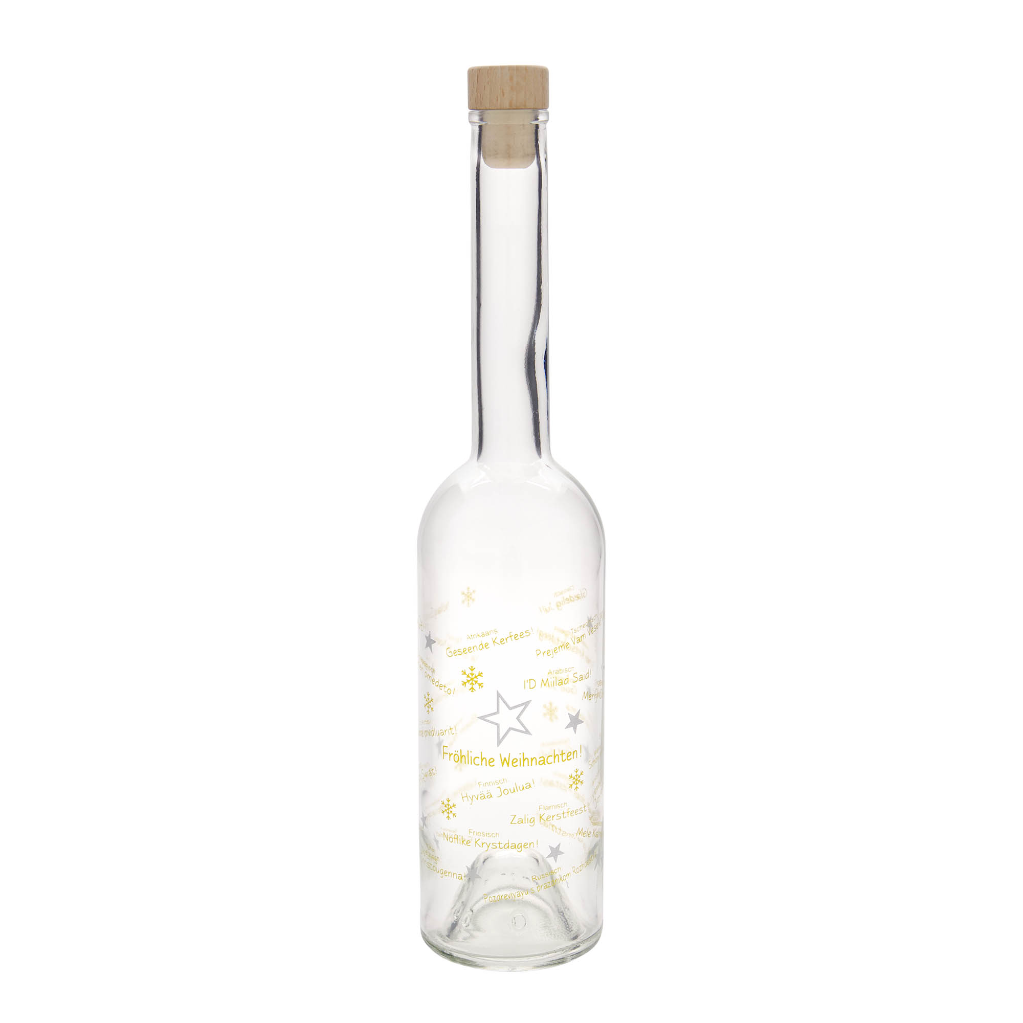 Bouteille en verre 500 ml 'Opera', motif : Noël dans le monde, ouverture : bouchon en liège