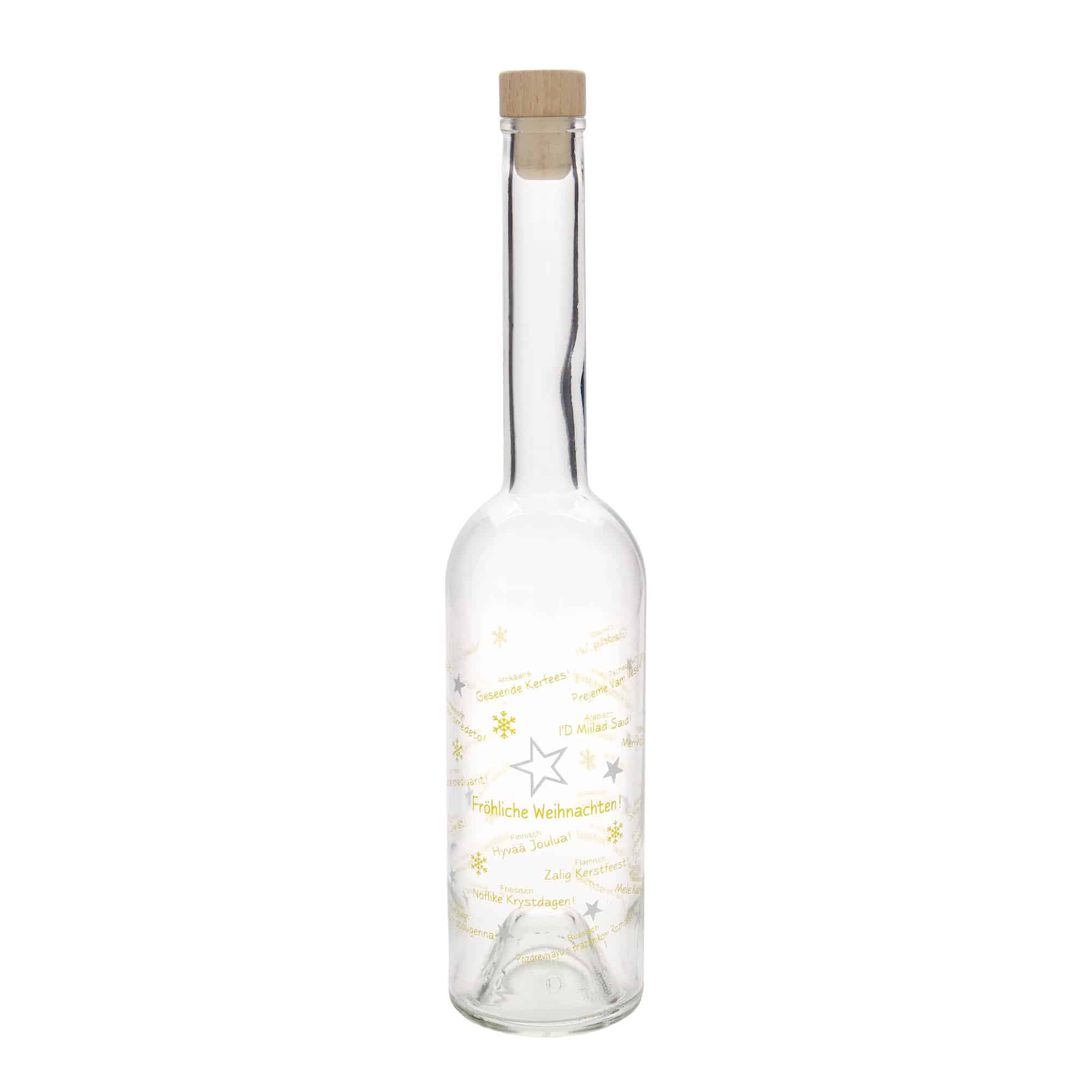 Bouteille en verre 500 ml 'Opera', motif : Noël dans le monde, ouverture : bouchon en liège