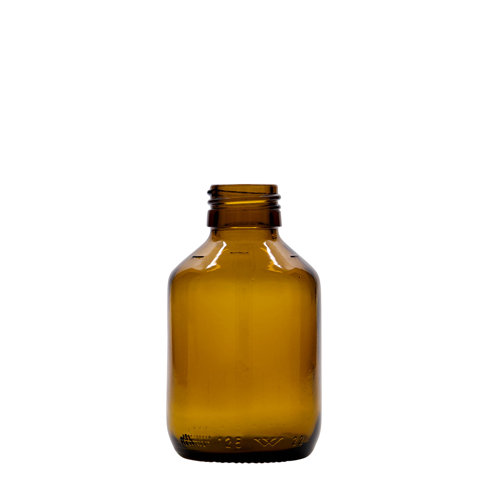 Flacon médical 125 ml, brun, verre, ouverture : PP 28 Flacon médical 125 ml, brun, verre, ouverture : PP 28