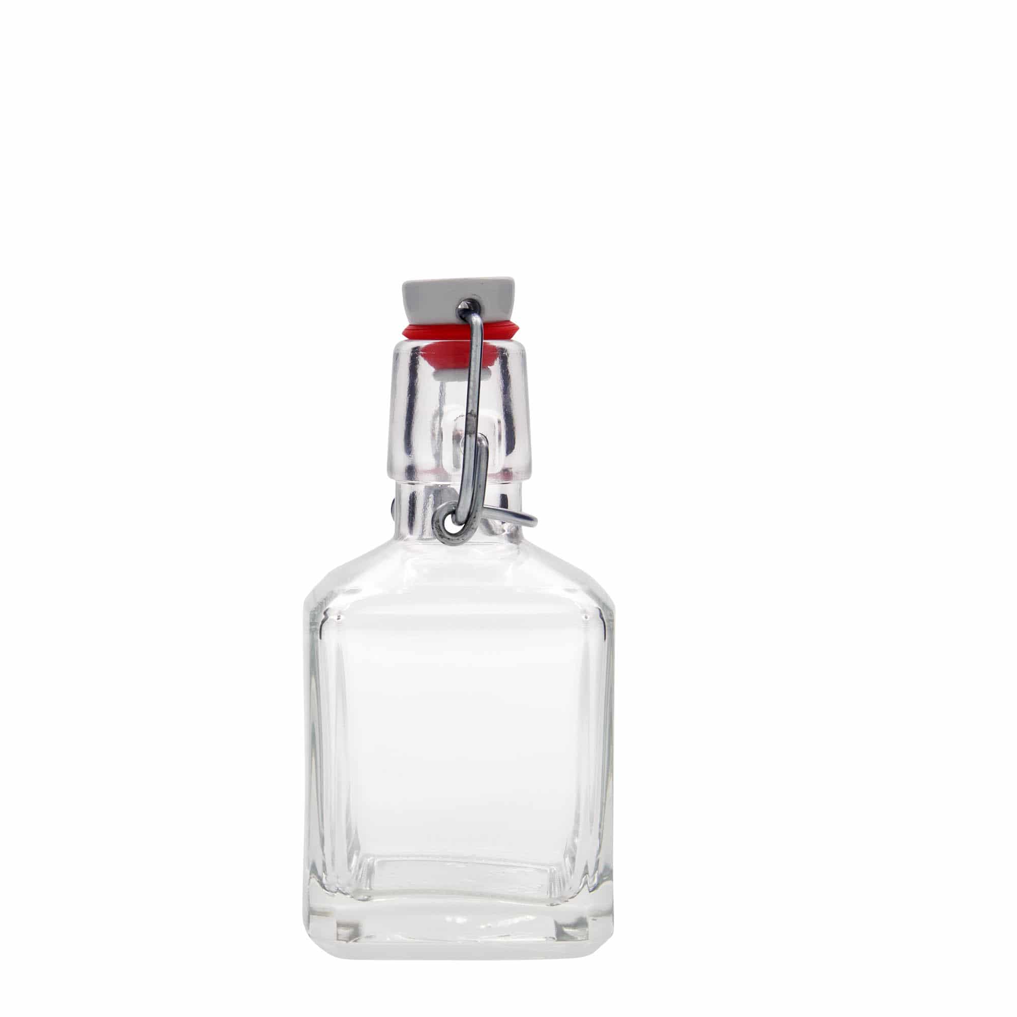 Bouteille en verre 200 ml 'Kubica', carrée, ouverture : fermeture à bascule