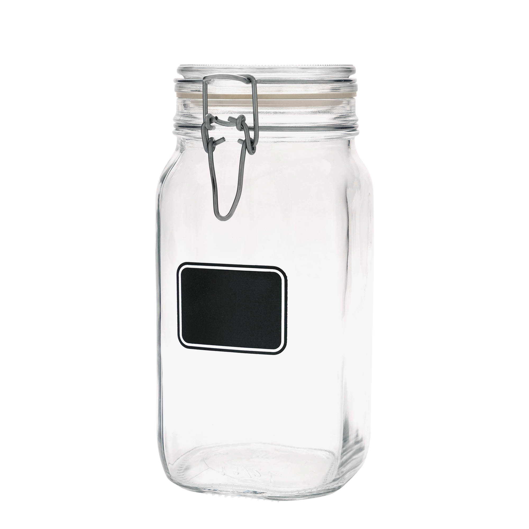 Bocal à fermeture à levier « Fido » 1 500 ml, motif : zone pour étiquette, carré, ouverture : fermeture à levier