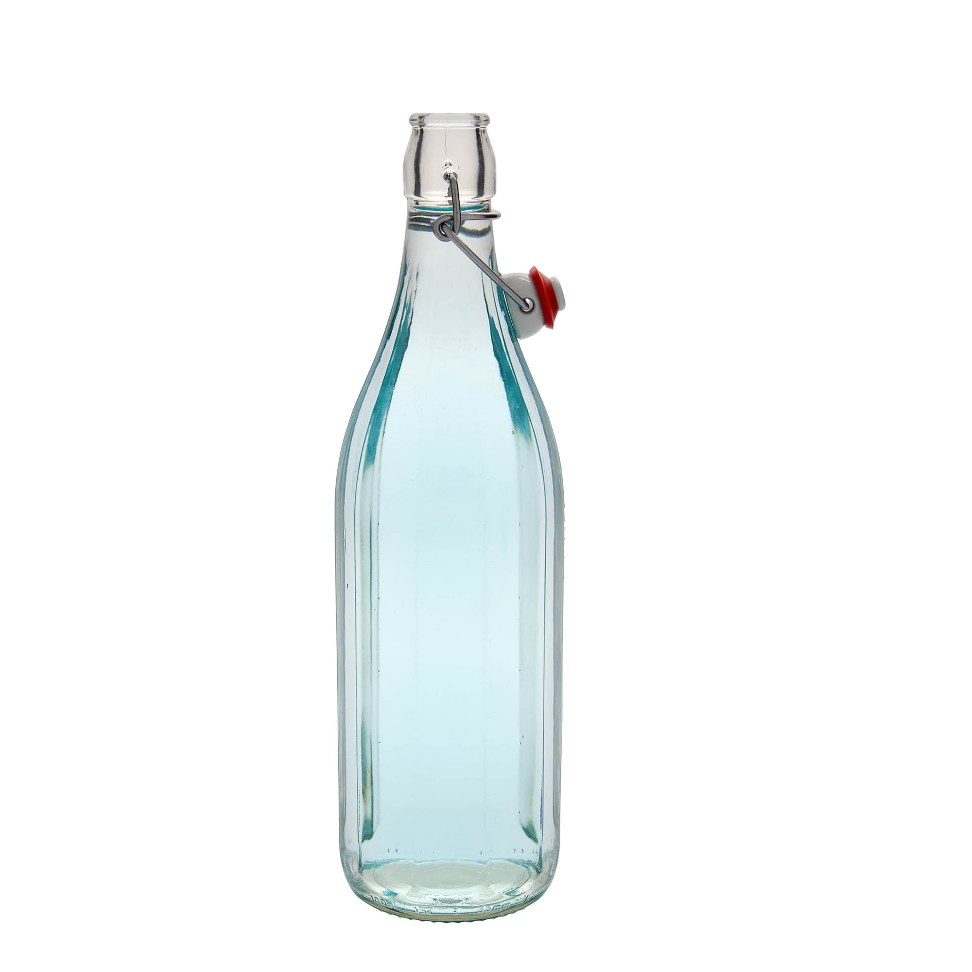 Bouteille en verre 1.000 ml « Bravo », à dix pans, ouverture : fermeture à bascule