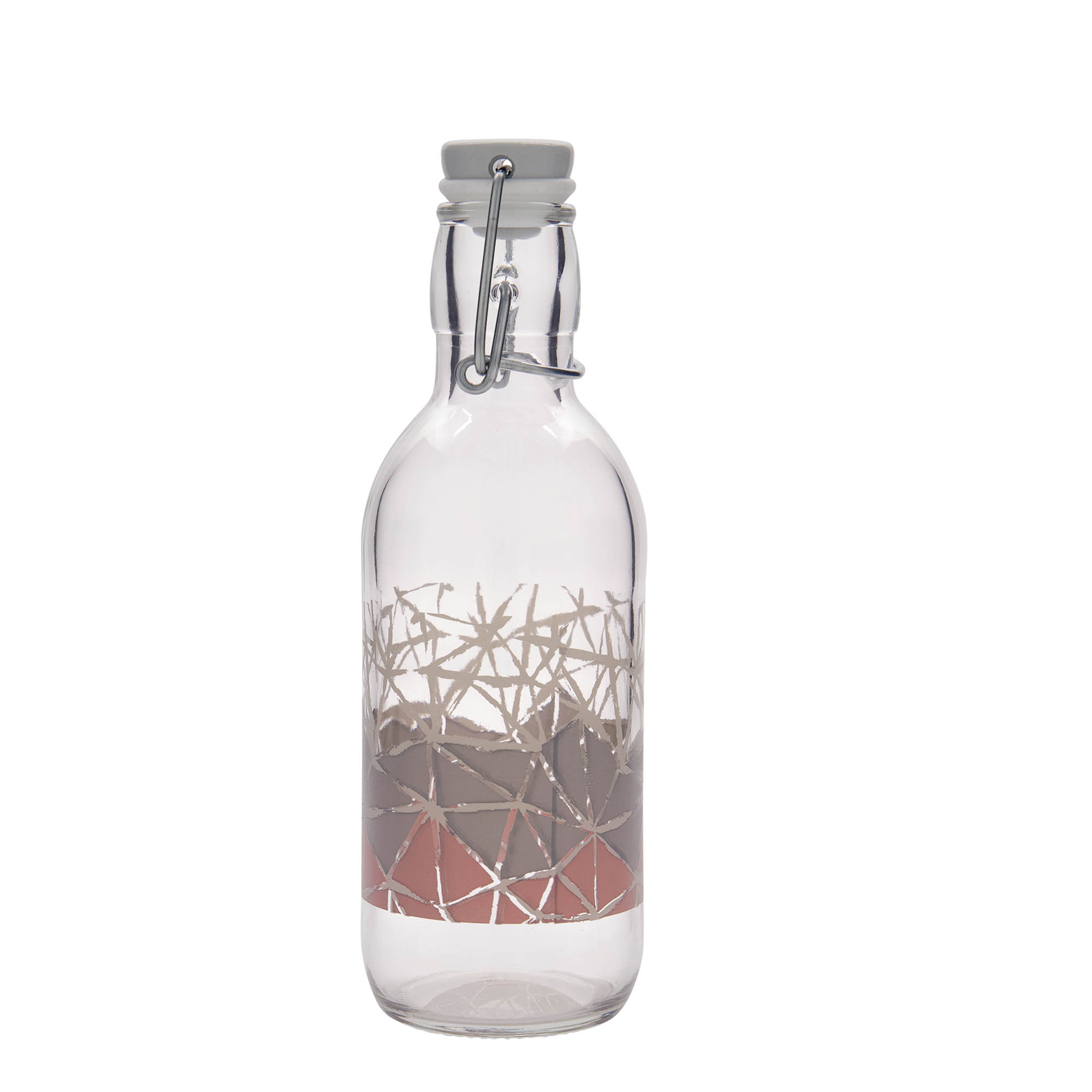 Bouteille en verre de 500 ml Emilia imprimée « Manolibera rosa », ouverture : bouchon à levier Bouteille en verre de 500 ml Emilia imprimée « Manolibera rosa », ouverture : bouchon à levier