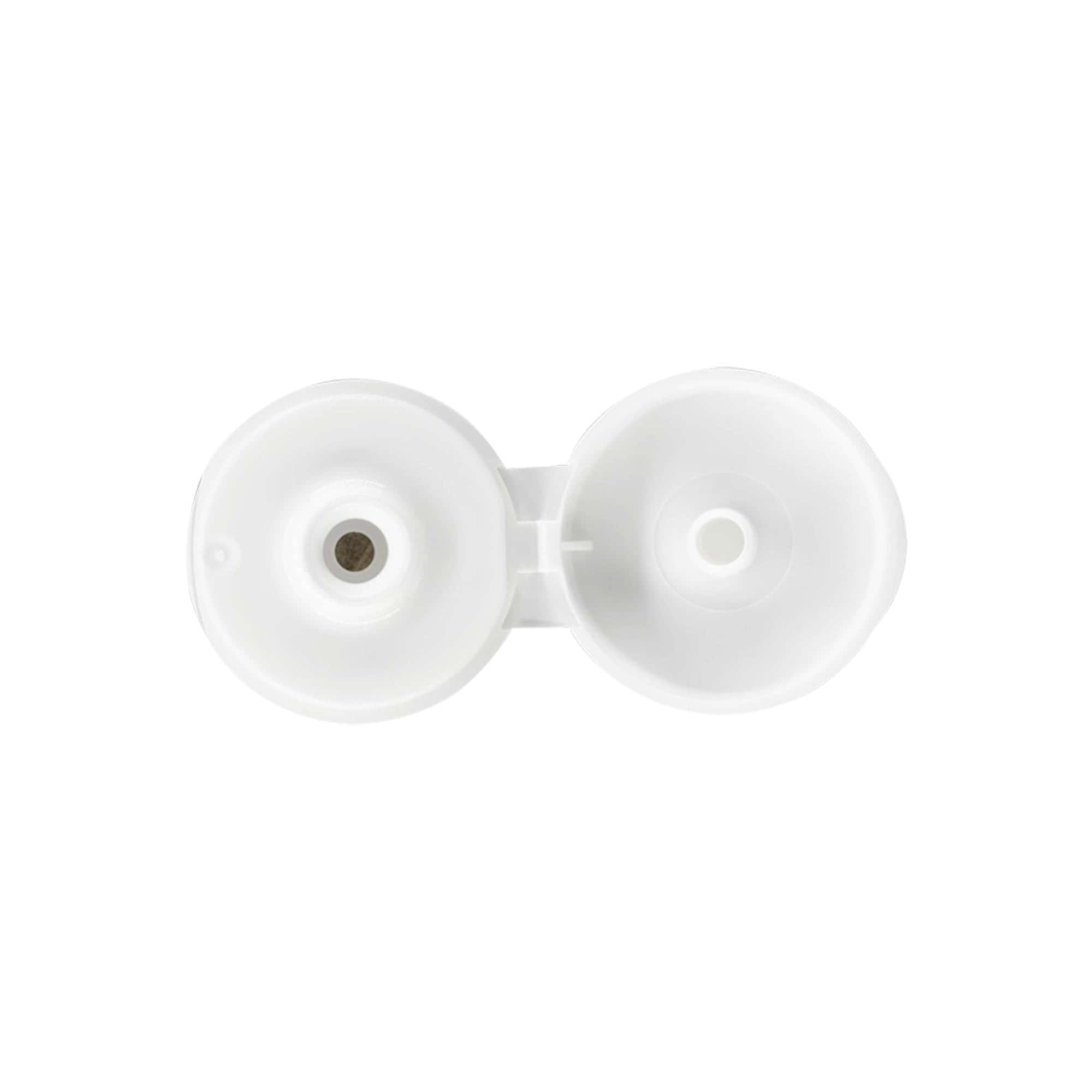 Bouchon à vis avec charnière à clapet, plastique PP, blanc, pour ouverture : 24/410 Bouchon à vis avec charnière à clapet, plastique PP, blanc, pour ouverture : 24/410