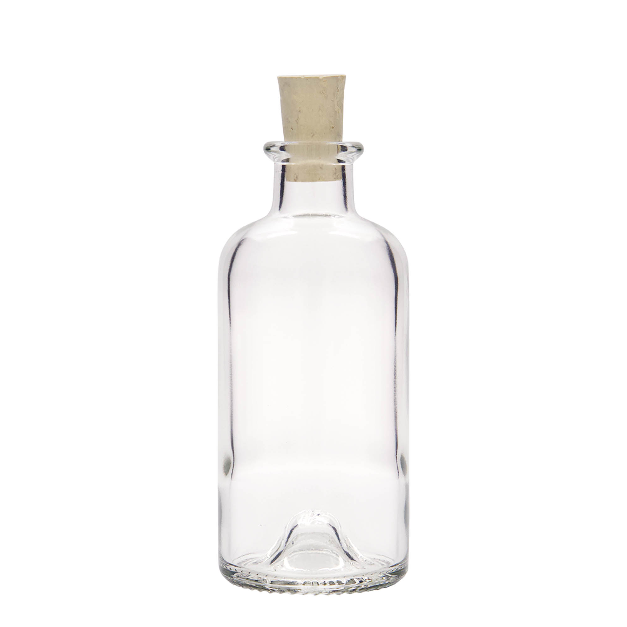 Flacon en verre 200 ml pharmacien, ouverture : bouchon en liège Flacon en verre 200 ml pharmacien, ouverture : bouchon en liège