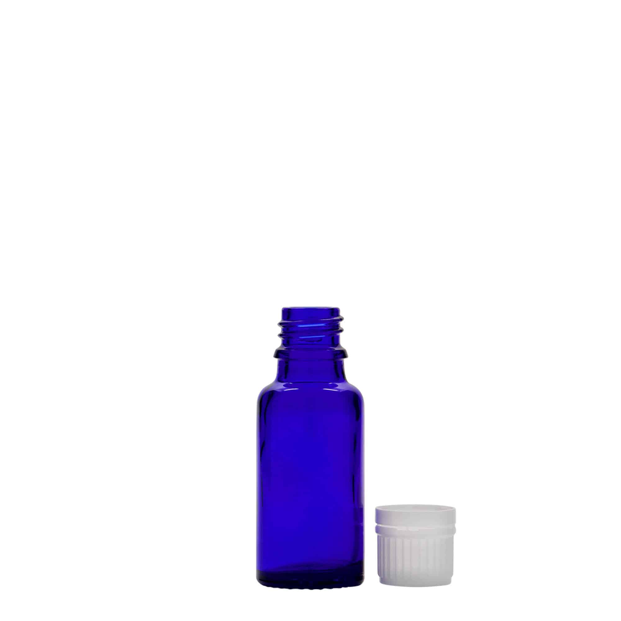 Flacon pharmaceutique 20 ml , verre, bleu roi, bouchage: DIN 18