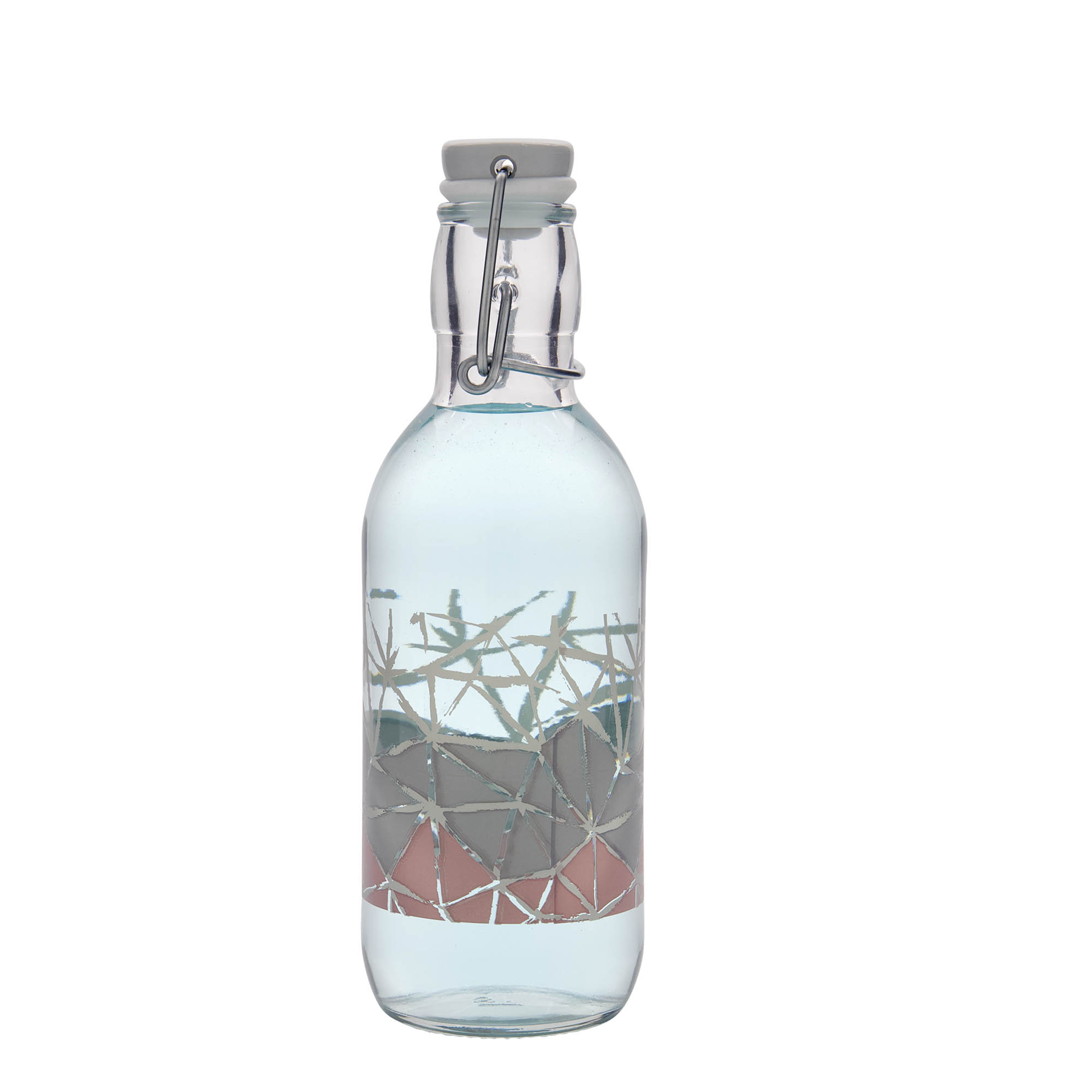 Bouteille en verre 500 ml 'Emilia', motif : manolibera rose, col : bouchon mécanique