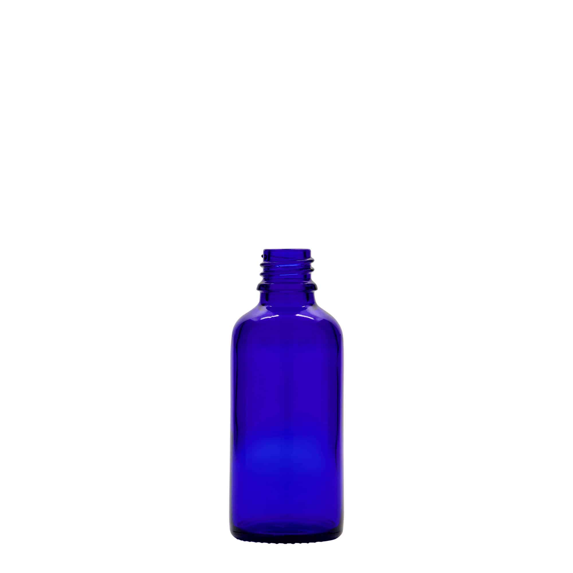 Flacon pharmaceutique 50 ml , verre, bleu roi, col : DIN 18