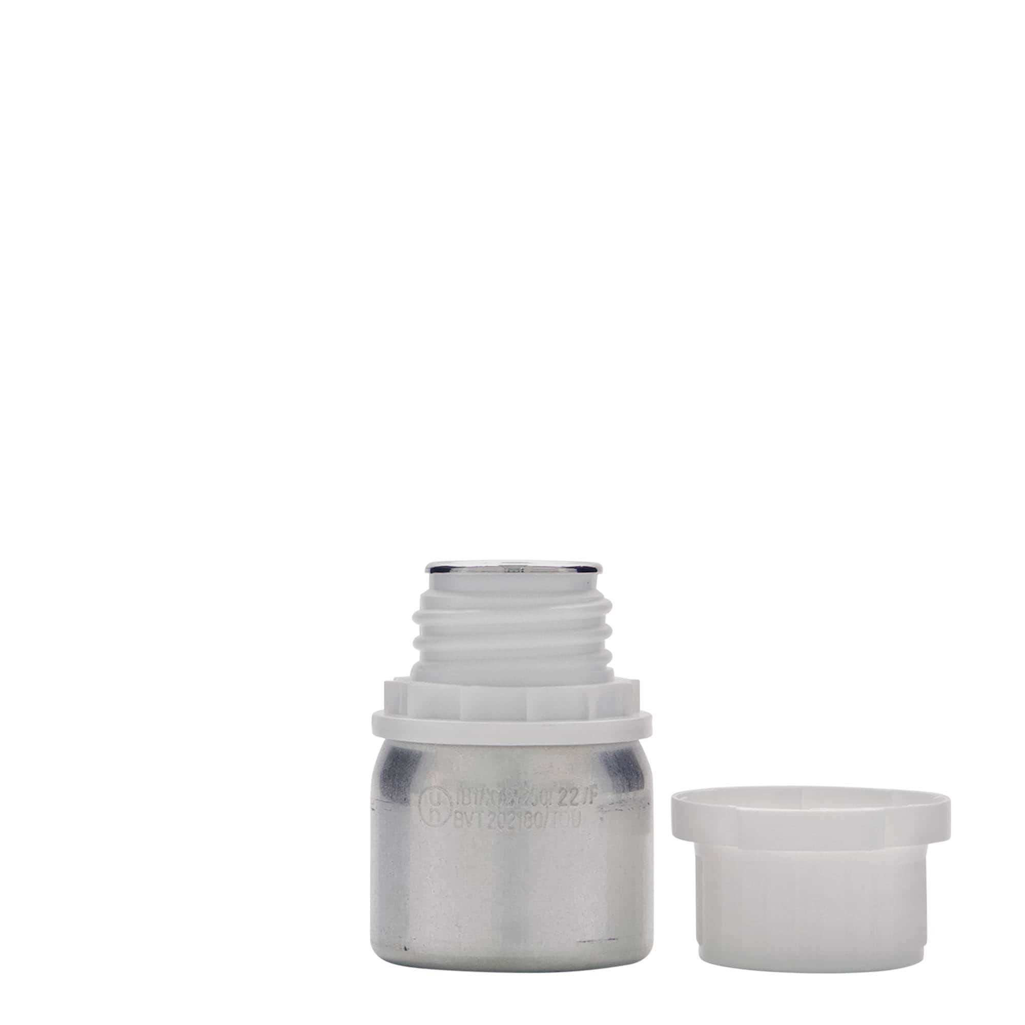 50 ml bouteille en aluminium, métal, argent, ouverture : DIN 32