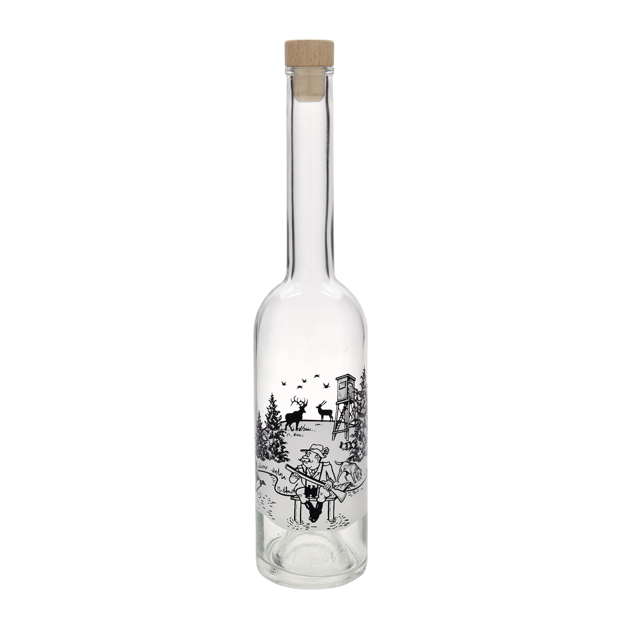 Bouteille en verre 500 ml 'Opera', motif : chasseur, ouverture : bouchon en liège