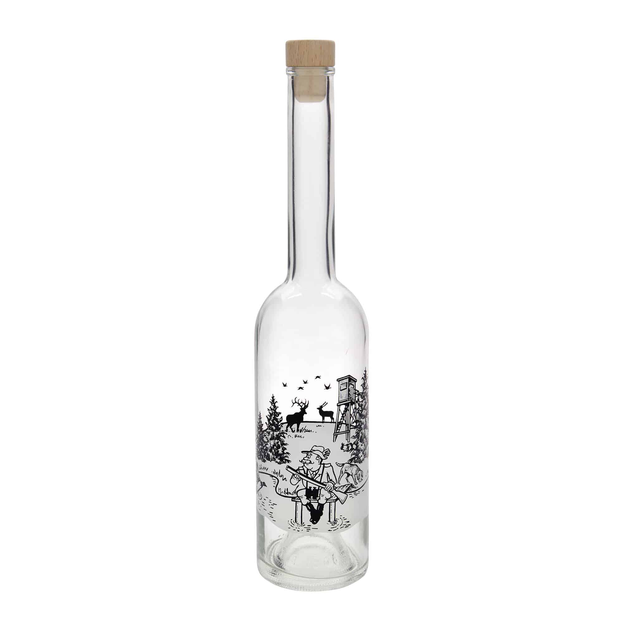 Bouteille en verre 500 ml 'Opera', motif : chasseur, ouverture : bouchon en liège