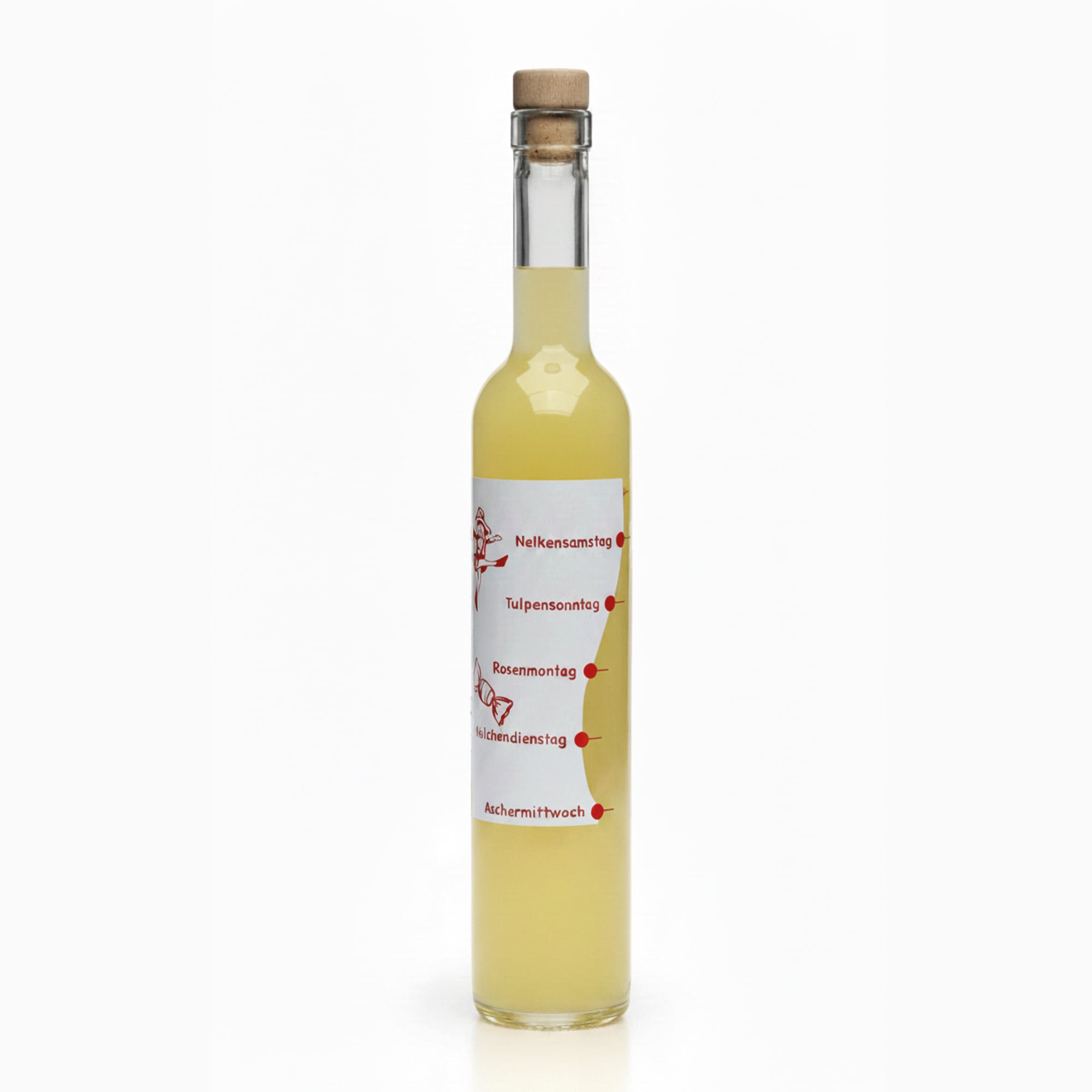 Bouteille en verre 500 ml Maximo imprimée « Karneval », ouverture : bouchon en liège