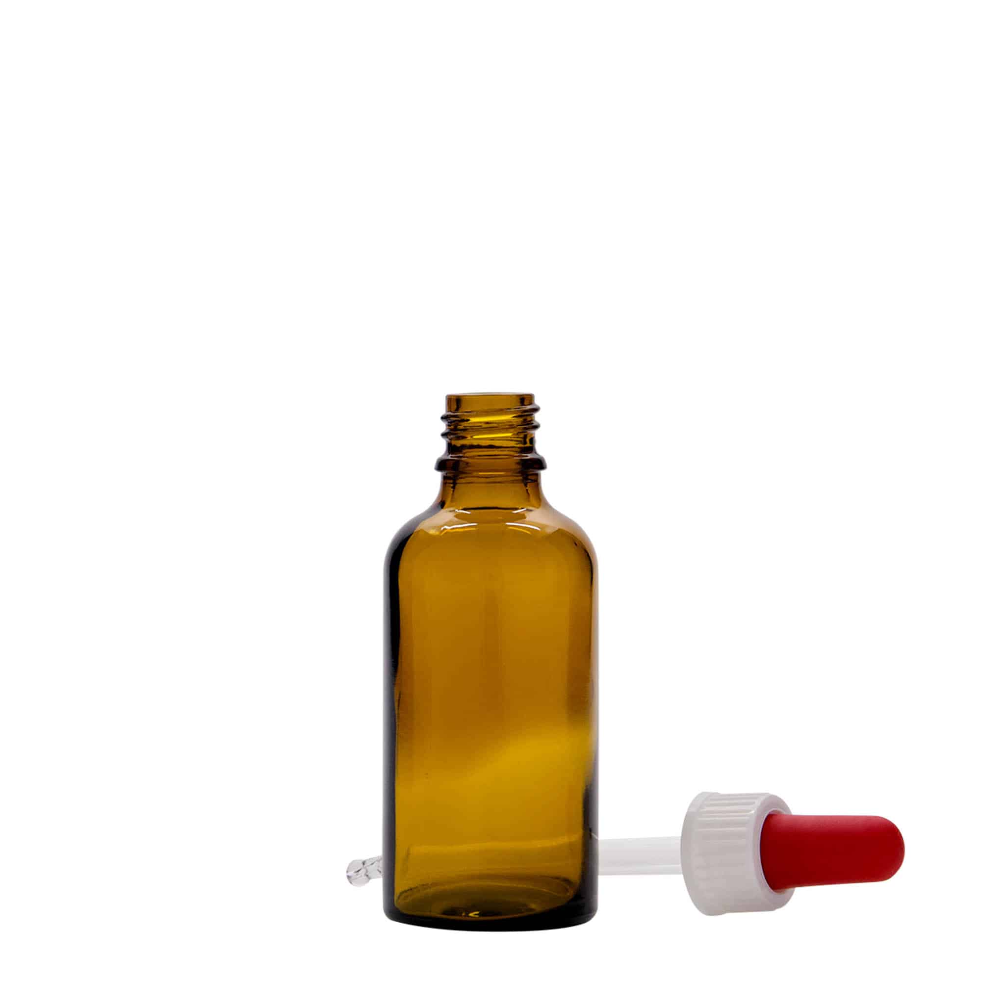 Flacon compte-gouttes médical 50 ml, verre, brun-rouge, bouchage: DIN 18