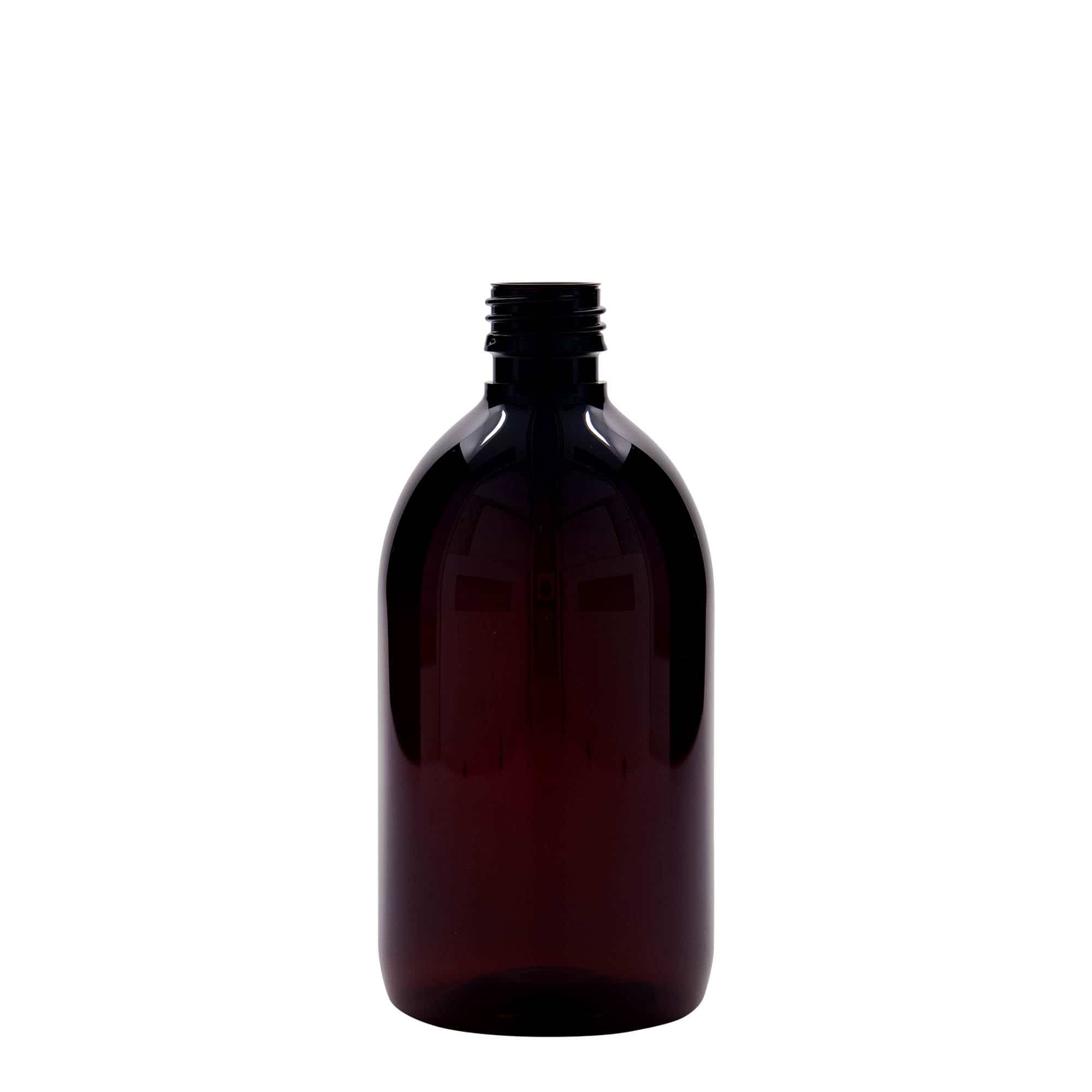 Flacon pharmaceutique en PET 500 ml, marron, plastique, bouchage: PP 28 Flacon pharmaceutique en PET 500 ml, marron, plastique, bouchage: PP 28