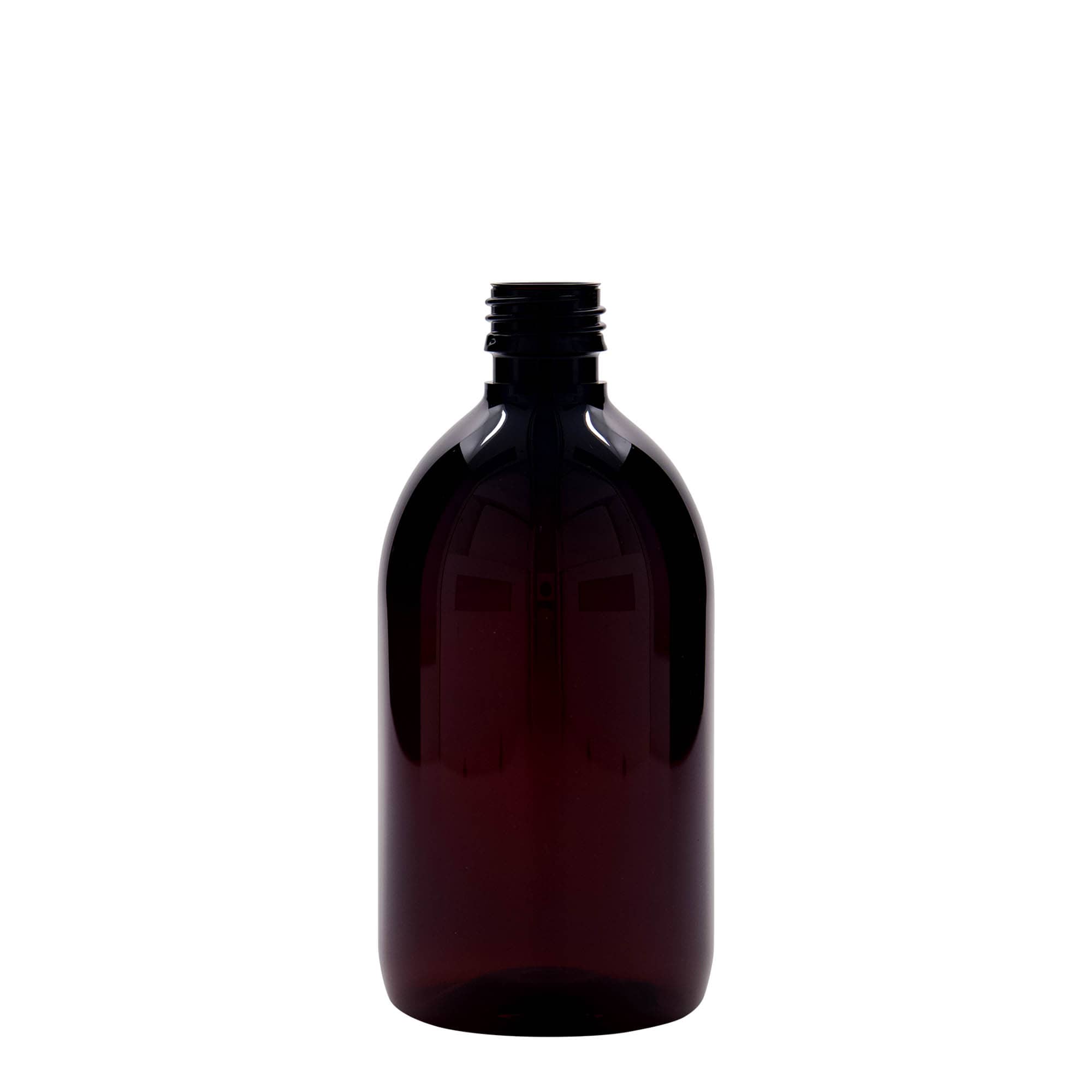 Flacon médical PET 500 ml, brun, plastique, ouverture : PP 28
