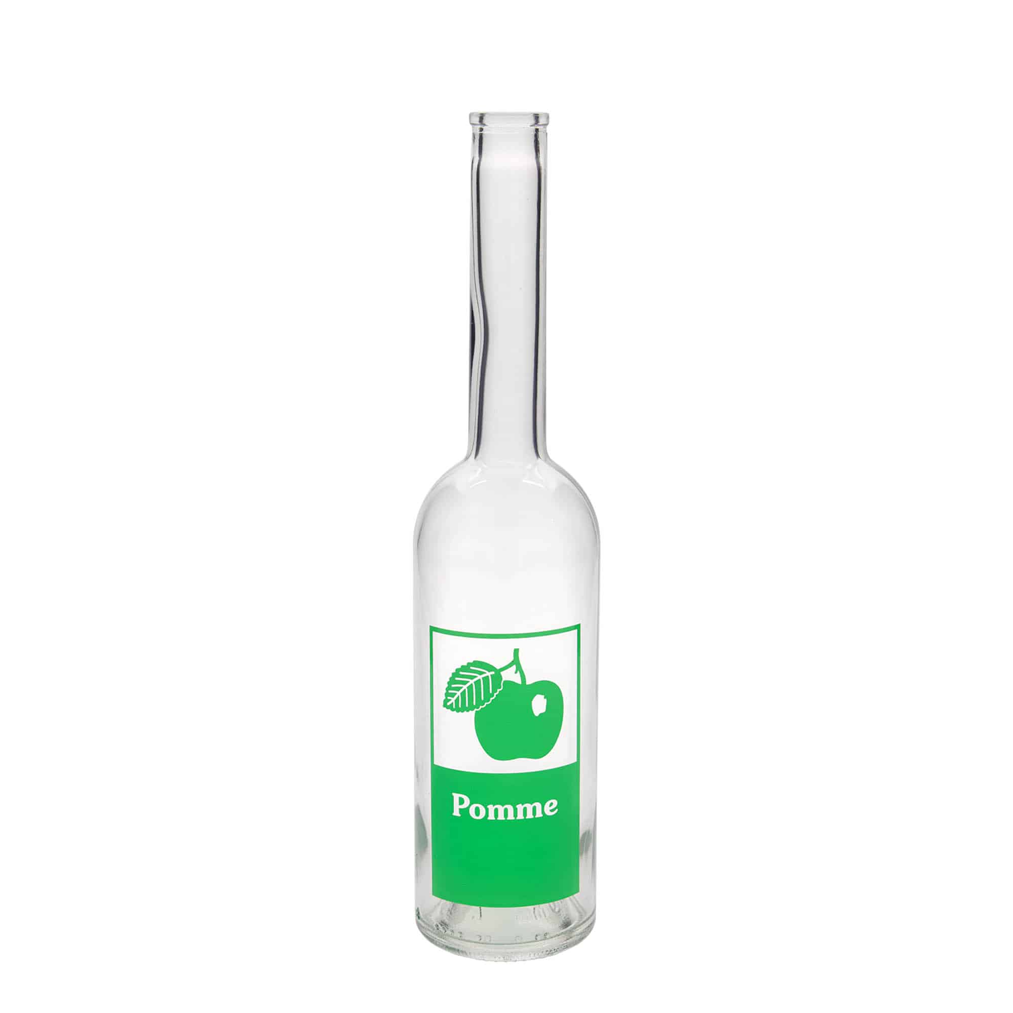 Bouteille en verre 500 ml 'Opera', motif : Pomme, ouverture : bouchon en liège