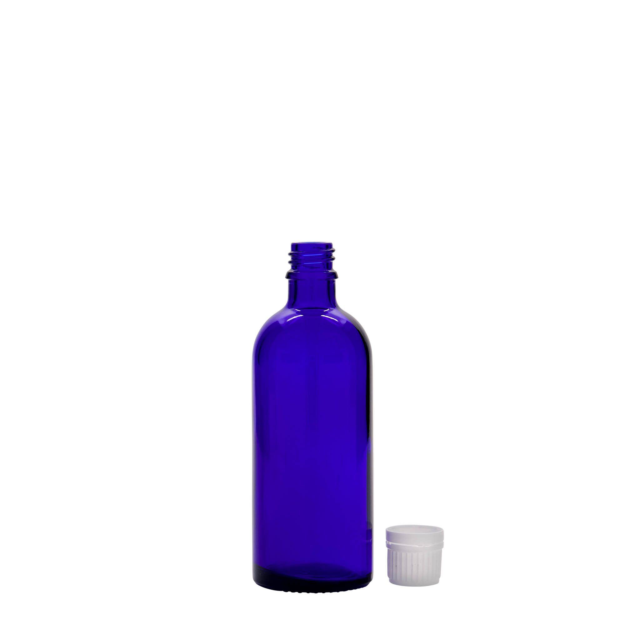 Flacon médical 100 ml, verre, bleu royal, ouverture : DIN 18