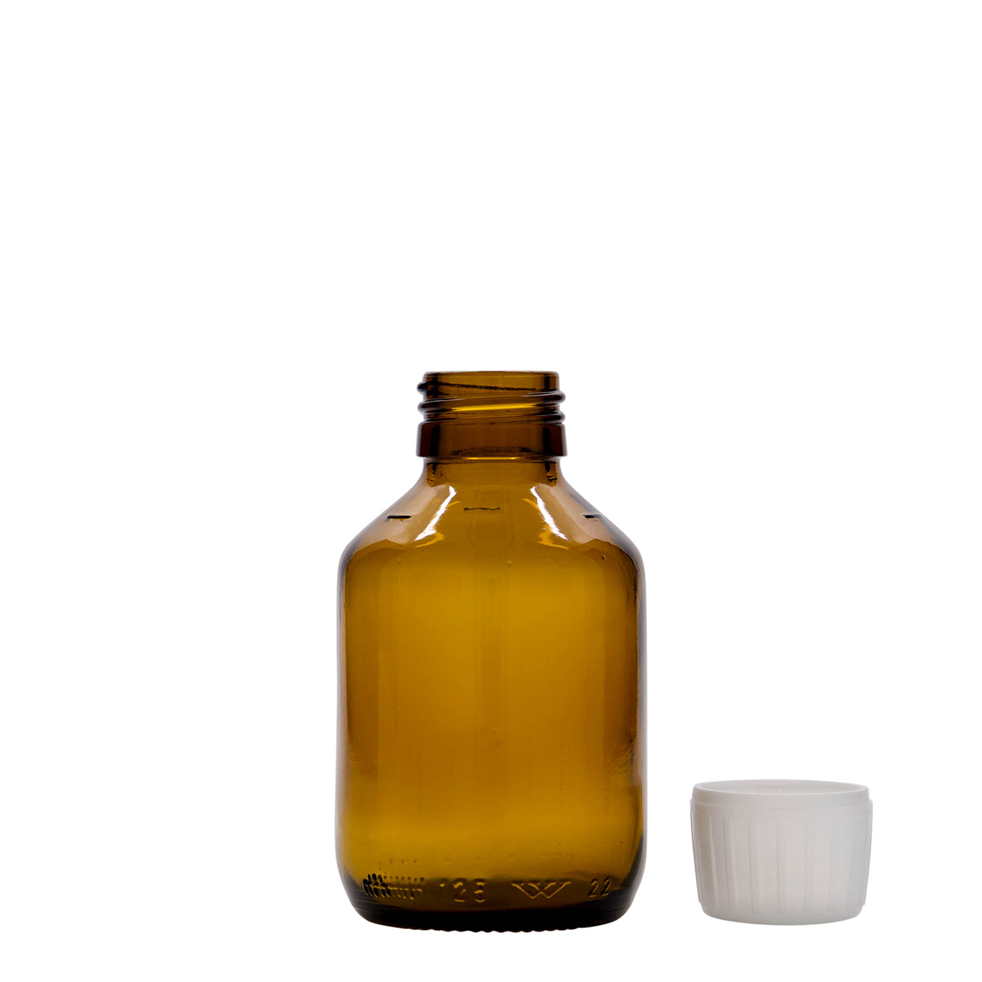Flacon médical 125 ml, brun, verre, ouverture : PP 28 Flacon médical 125 ml, brun, verre, ouverture : PP 28