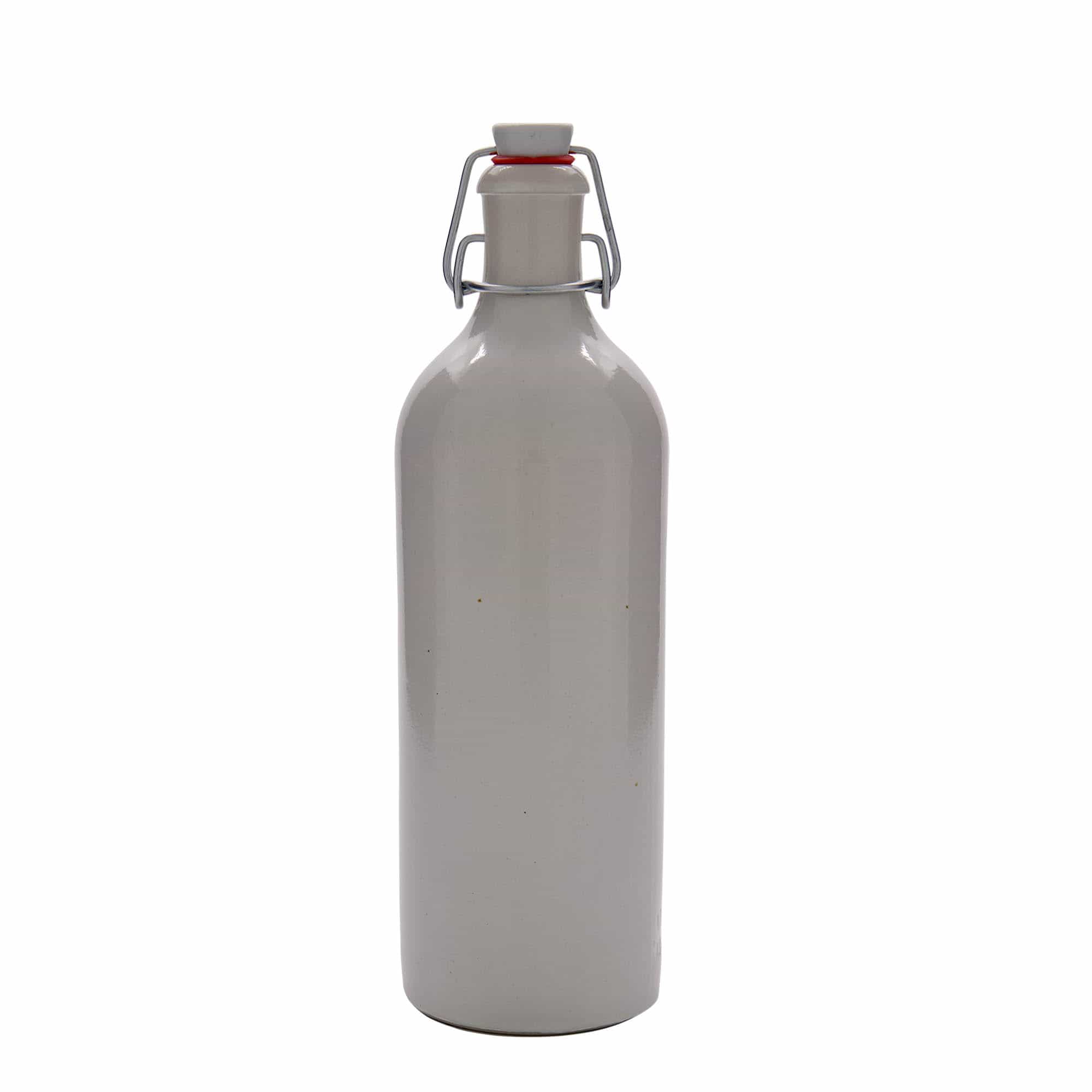 Chope en terre cuite 750 ml, grès, blanc, col : bouchon mécanique