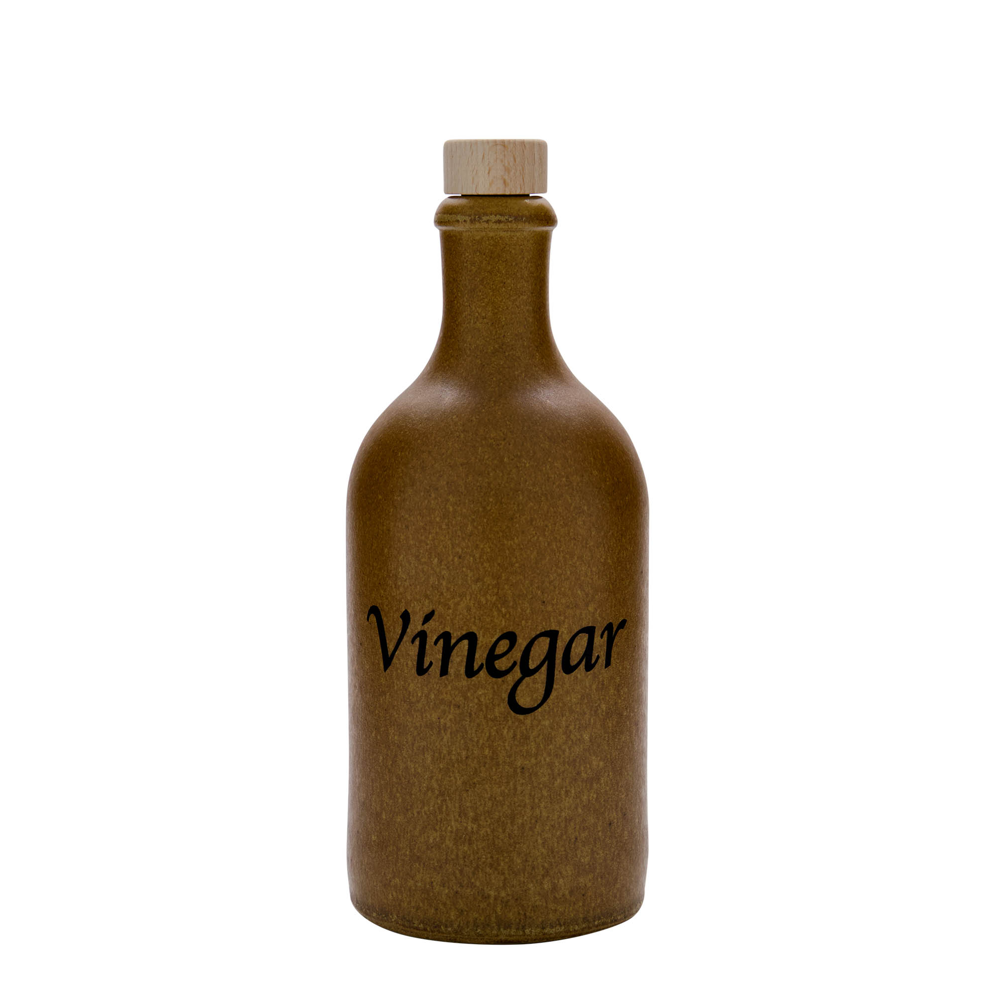 Cruche en terre cuite de 500 ml, motif : Vinaigre, grès, brun-cristallisé, ouverture : bouchon en liège Cruche en terre cuite de 500 ml, motif : Vinaigre, grès, brun-cristallisé, ouverture : bouchon en liège