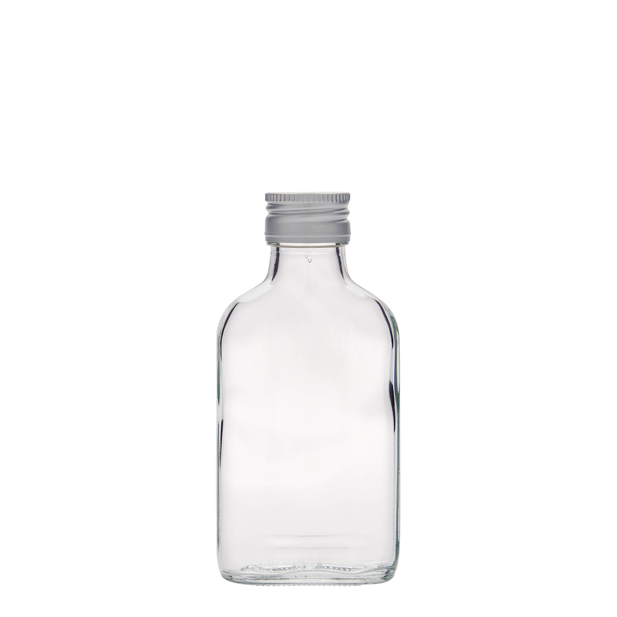 Flacon de poche 100 ml, rectangulaire, verre, ouverture : PP 28 Flacon de poche 100 ml, rectangulaire, verre, ouverture : PP 28