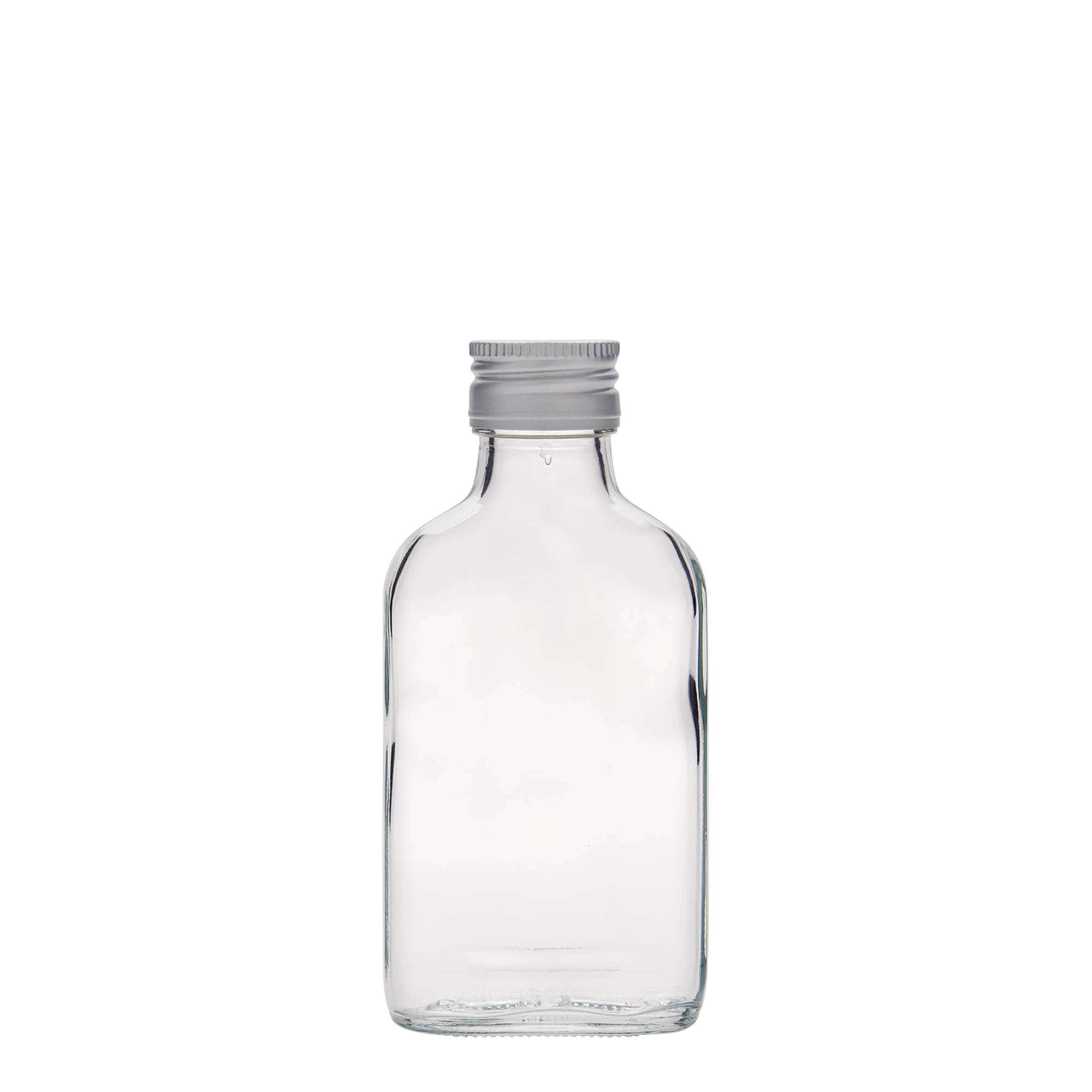 Flacon de poche 100 ml, rectangulaire, verre, ouverture : PP 28